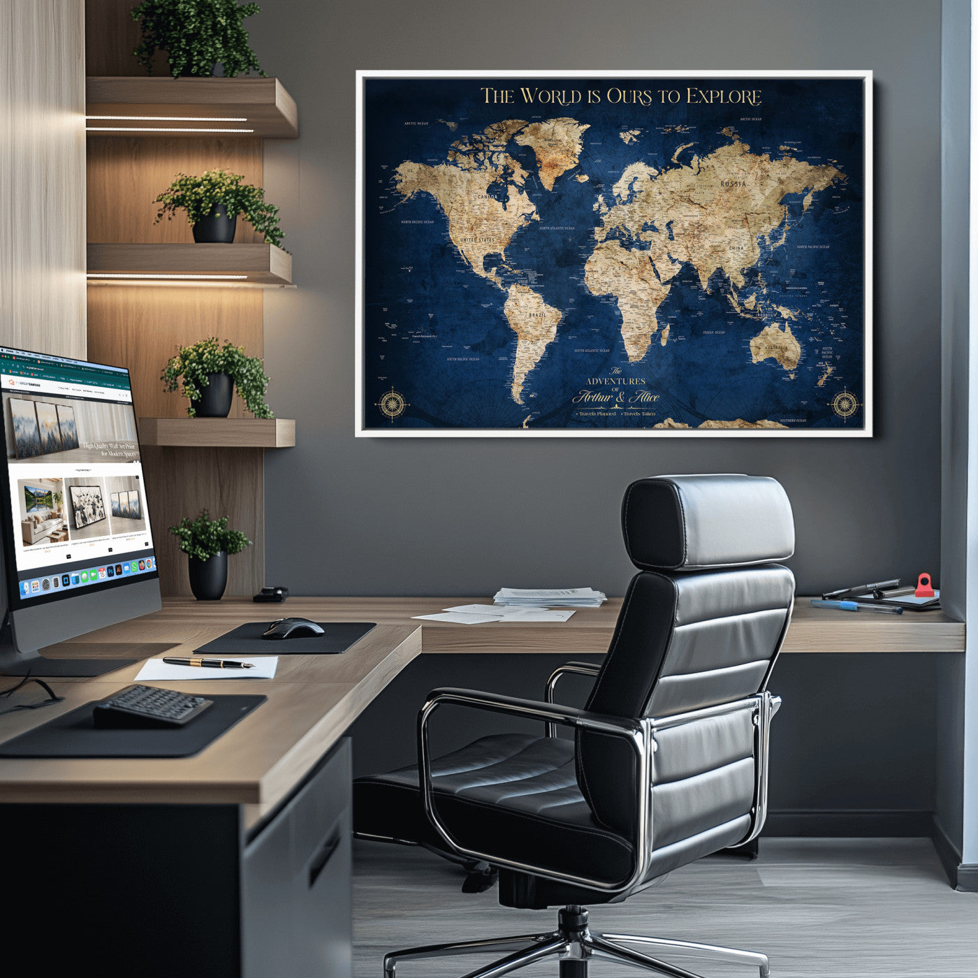 10181149-MGV-CV-36X24-Custom Push Pin World Map Wall Canvas Print – Personalized Travel Tracker with Pins – Framed Large Multi-Size Canvas for Home Office Decor