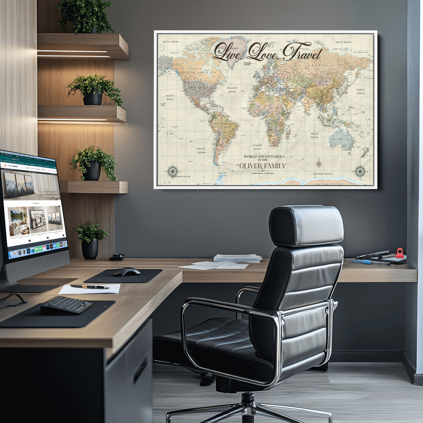 49563244-MGV-CV-36X24-Custom Push Pin World Map Wall Canvas Print – Personalized Travel Tracker with Pins – Framed Large Multi-Size Canvas for Home Office Decor