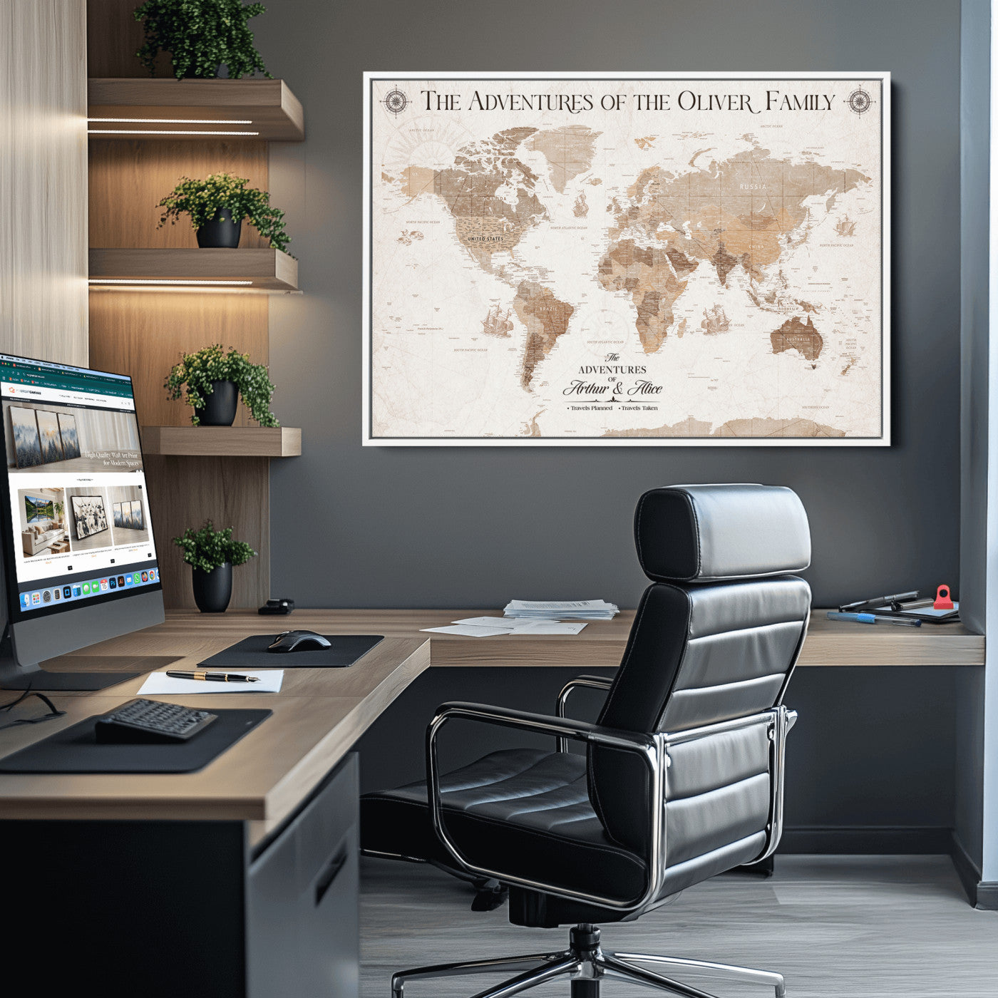 58395047-MGV-CV-36X24-Custom Push Pin World Map Wall Canvas Print – Personalized Travel Tracker with Pins – Framed Large Multi-Size Canvas for Home Office Decor