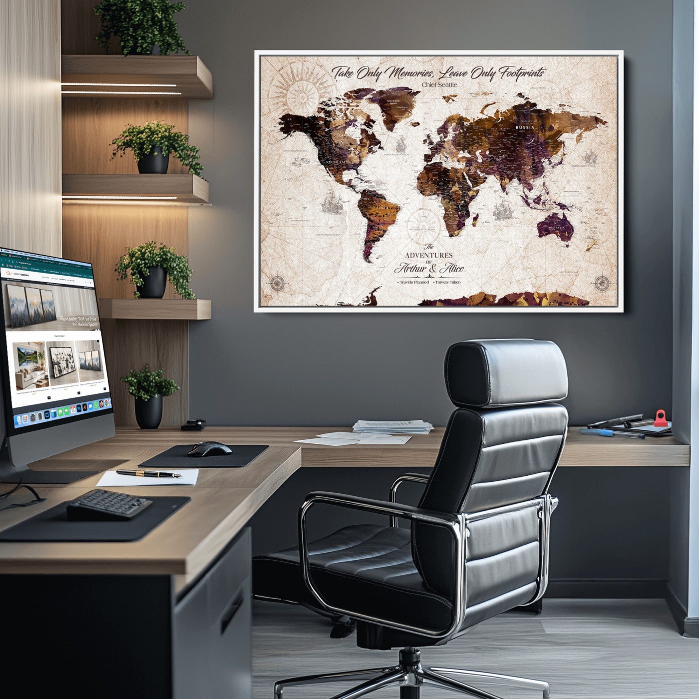 64869039-MGV-CV-36X24-Custom Push Pin World Map Wall Canvas Print – Personalized Travel Tracker with Pins – Framed Large Multi-Size Canvas for Home Office Decor