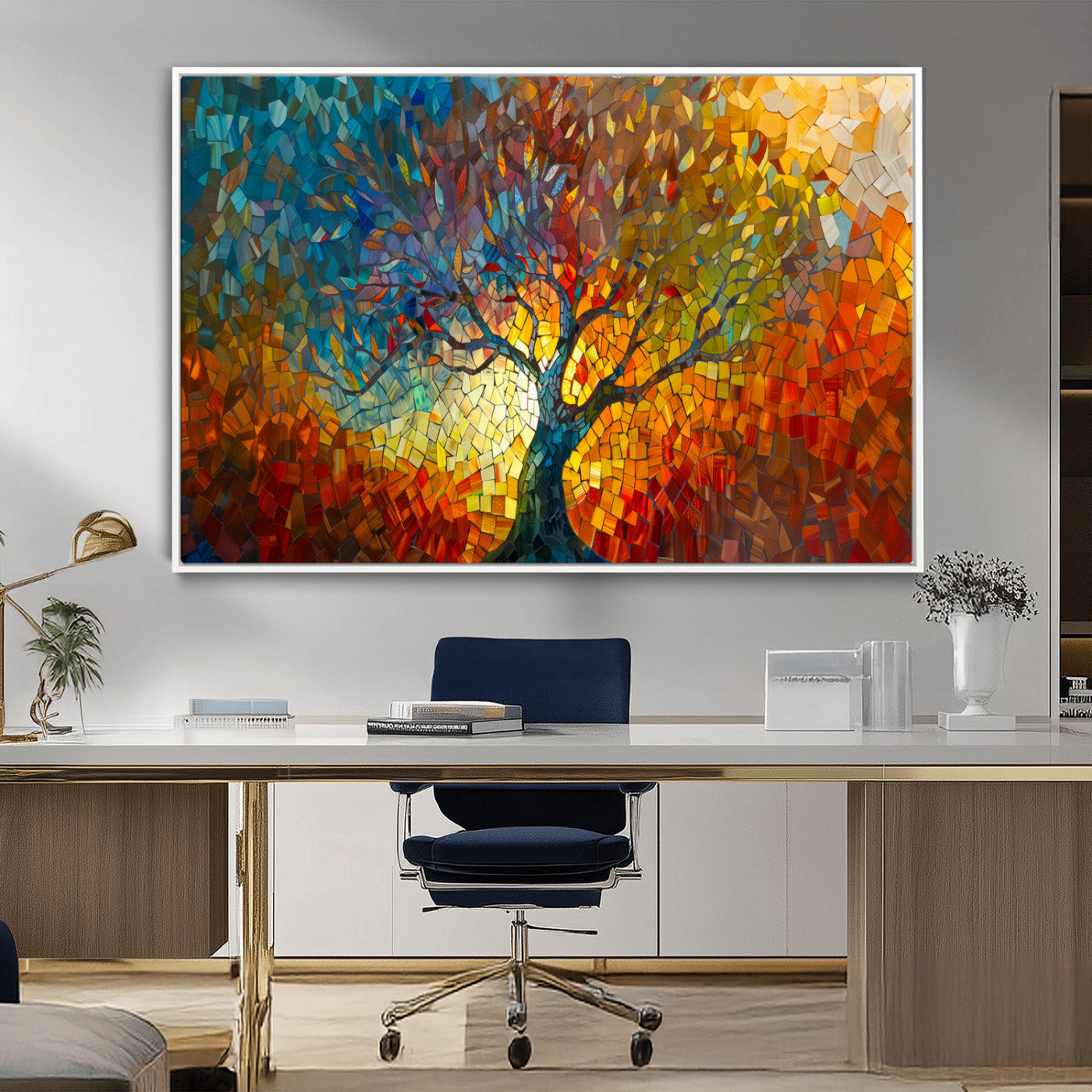 MGV-FC-36X24 - Yggdrasil Tree of Life Mosaic Stained Glass Wall Art Canvas, Yggdrasil Tree of Life Mosaic Canvas
