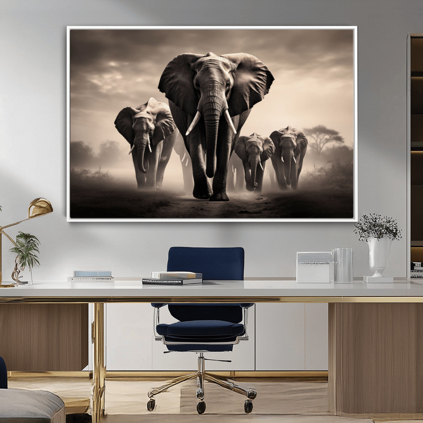 48598F10-MGV-CV-36X24-Elephant Family Wall Art Canvas Print, Framed Elephant Wall Art Home Decor