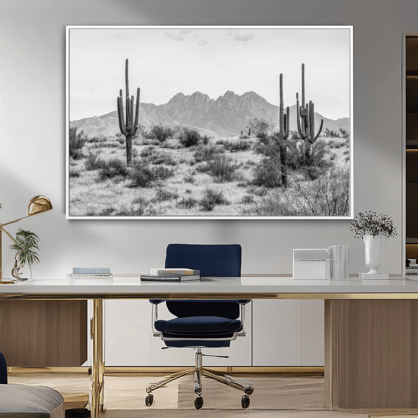 97436PHN-MGV-CV-36X24-Black White Arizona Desert Canvas Wall Art Cactus Farmhouse Wall Art