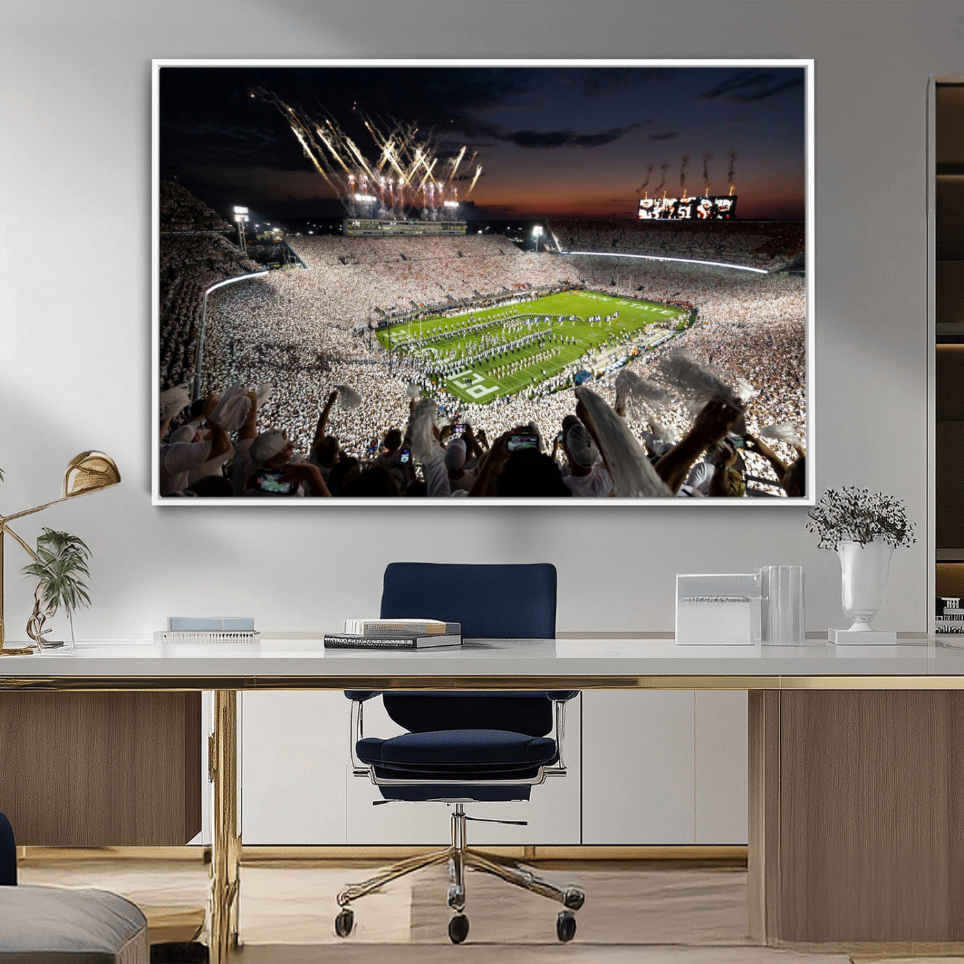 MGV-FC-36X24 - Penn State Stadium Wall Art Print, White Out Football Game Canvas Wall Art, Framed Sports Stadium,
