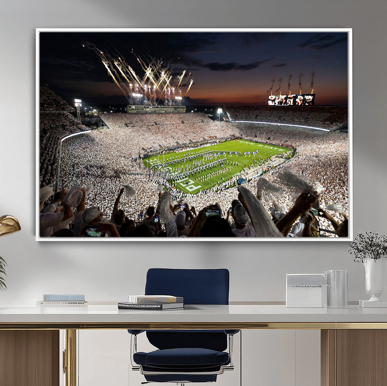 11221988-MGV-FC-36X24 - Epic Night Football Stadium Wall Art Canvas Print, Fireworks and Crowd Energy Game Day Excitement Decor for Home, Office