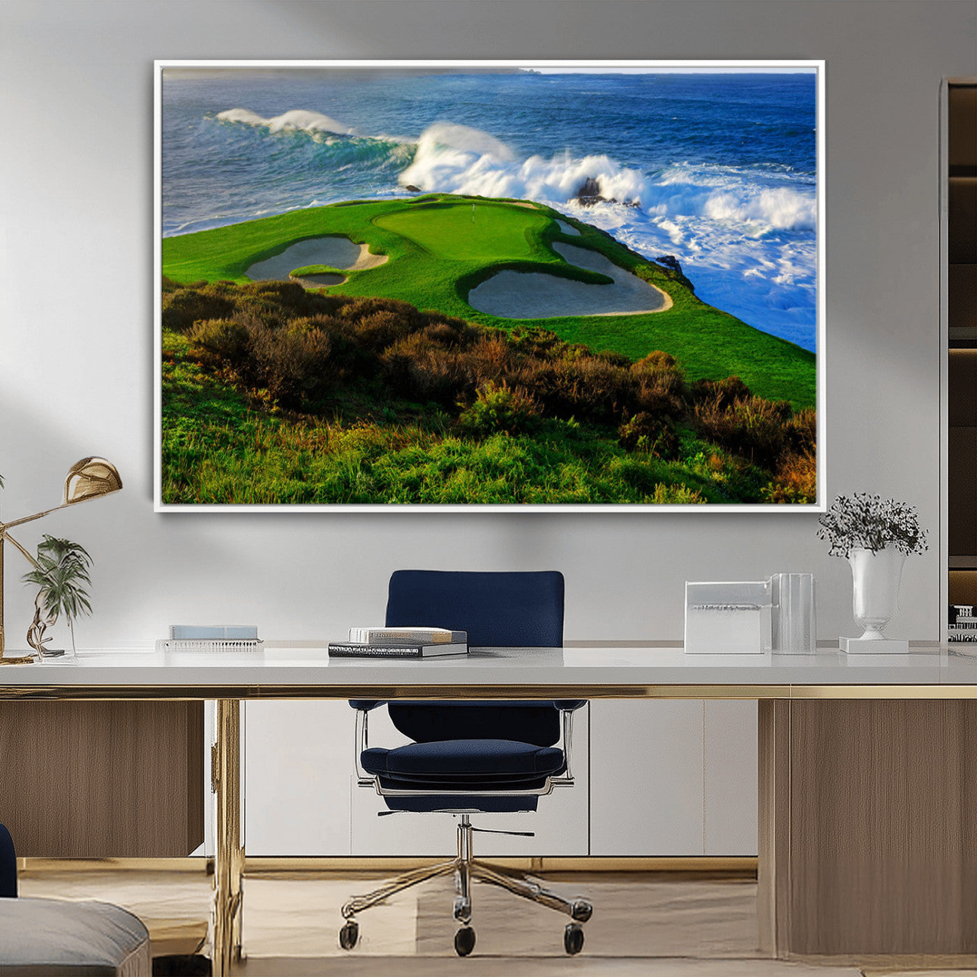 -Ocean Cliffside Golf Course Green Waves Surf Sand Bunker Scenic Coastal Landscape Nature Wall Art