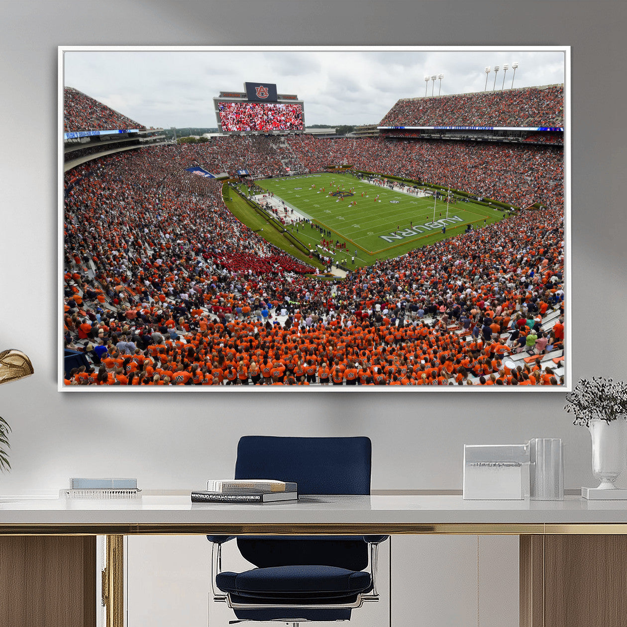 39597998-MGV-CV-36X24-Jordan-Hare Stadium Wall Art Canvas Print, College Sports Art for Man Cave or Game Room, Framed Alabama Football Decor