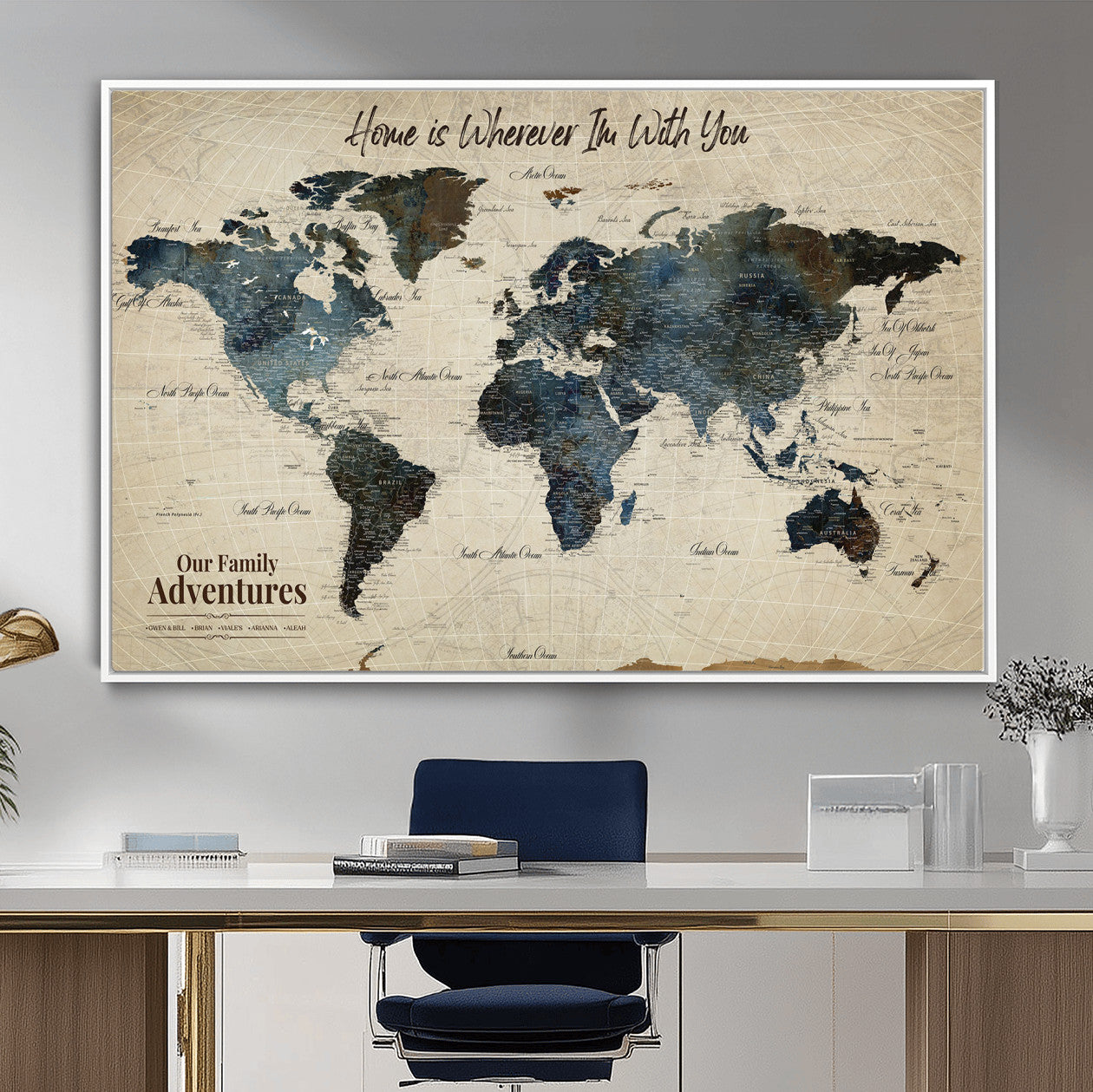 71188227-MGV-FC-36X24 - Personalized World Map Wall Art Canvas Print – Custom Push Pin Travel Map for Couples, Families, or Office Decor