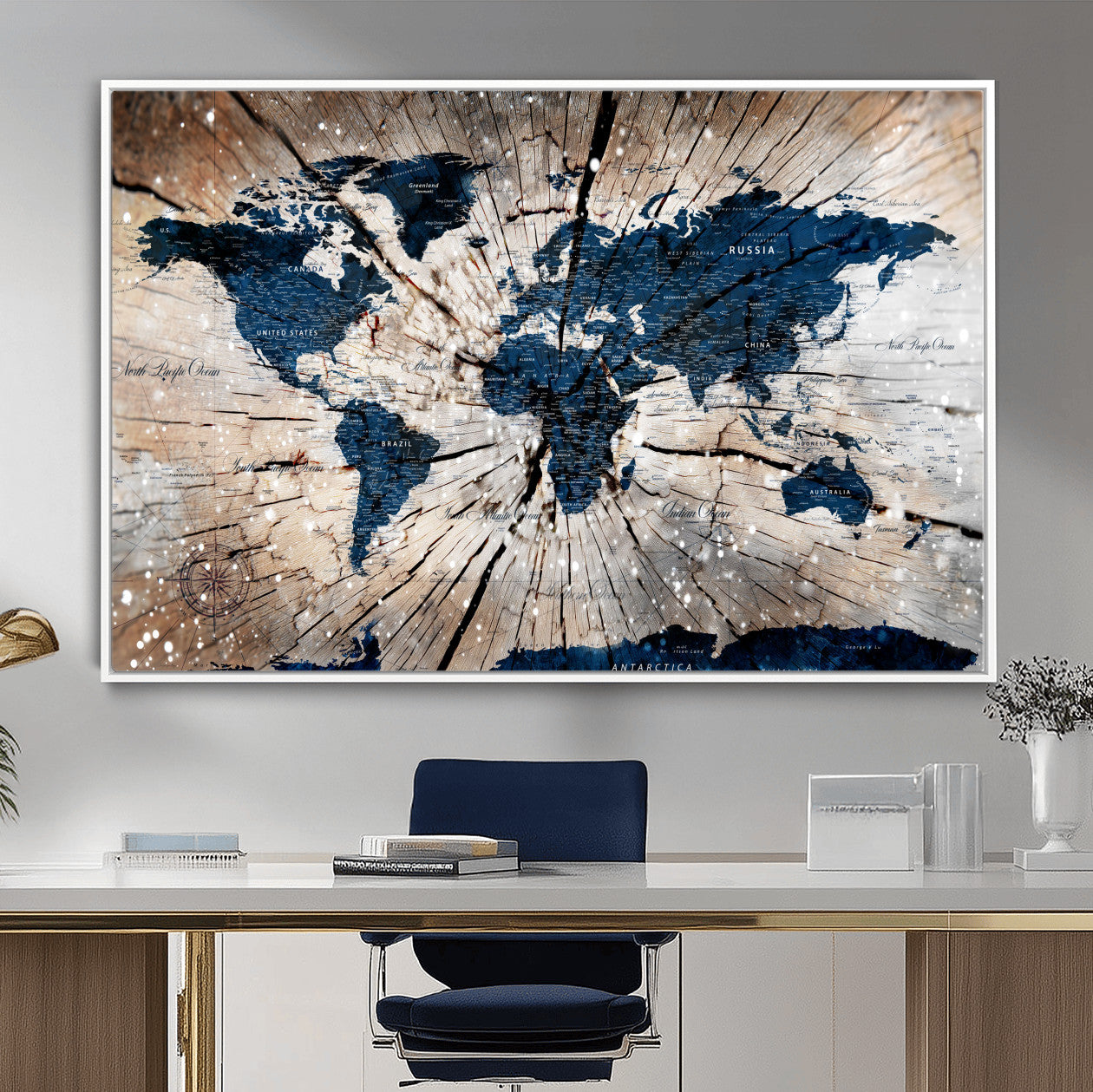 99001695-MGV-FC-36X24 - World Map Wall Art Canvas Print, Modern Decorative Framed Map Artwork Prints for Living Room, Office, Bedroom Wall Decor