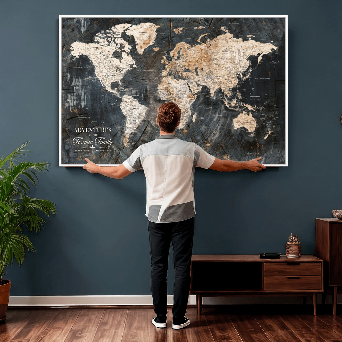 74461965-MGV-FC-36X24 - Customized Push Pin World Map Wall Art Canvas Print with Pins, Framed Personalize Travel Tracker Map, World Map for Living Room and Office Decor