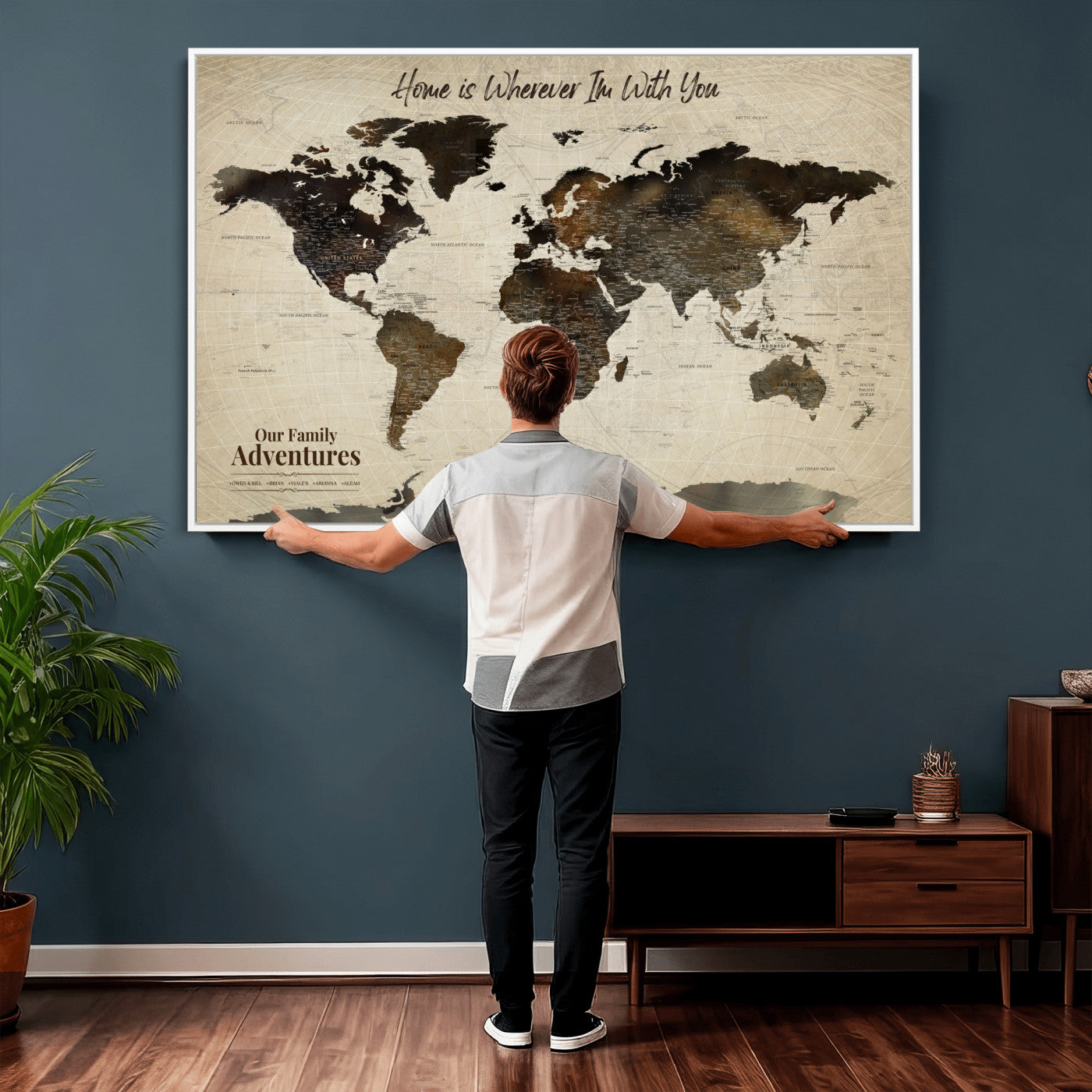 44658041-MGV-FC-36X24 - Customized Push Pin World Map Wall Art Canvas Print with Pins, Framed Personalize Travel Tracker Map, World Map for Living Room and Office Decor