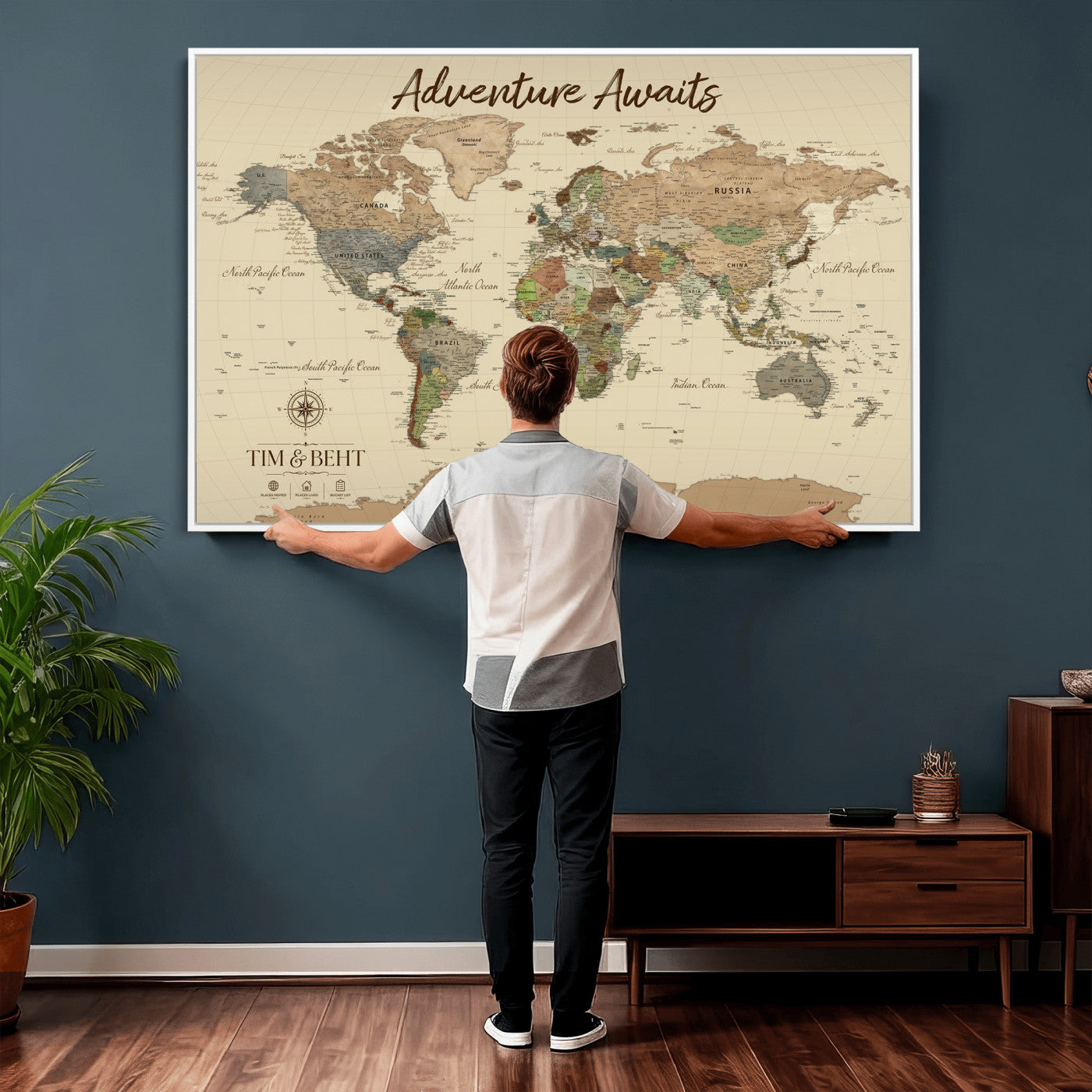 72027187-MGV-CV-36X24 - Custom Push Pin World Map Wall Art Canvas Print – Personalized Travel Tracker with Pins Map Print - NEWMAP-23