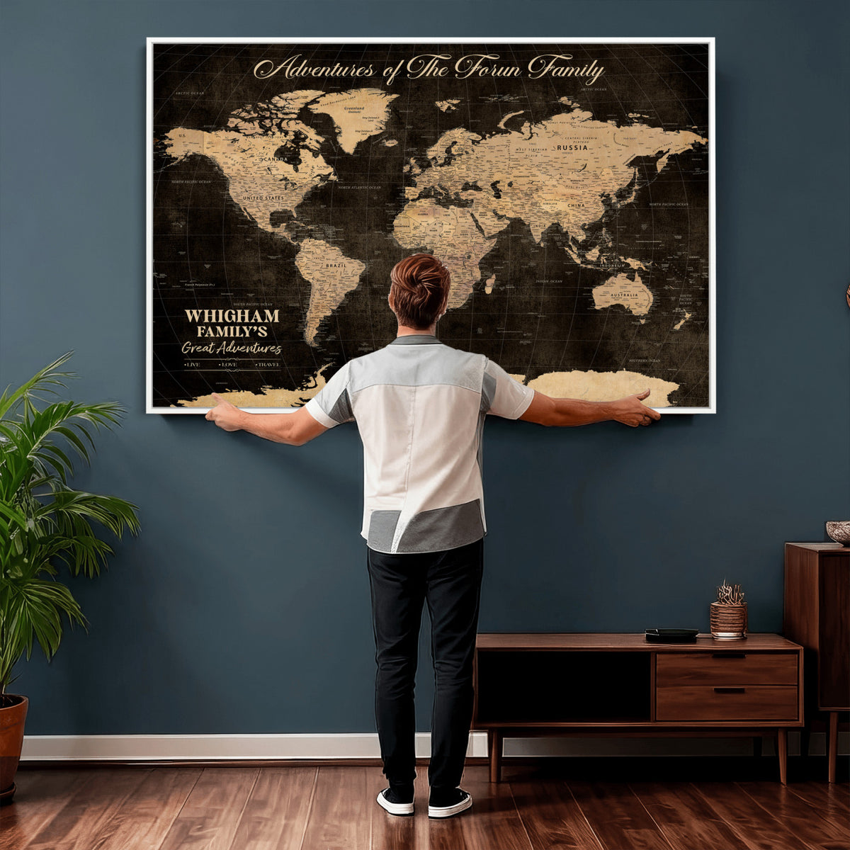 69635819-MGV-CV-36X24 - Custom Push Pin World Map Wall Art Canvas Print | Personalized Travel Tracker with Pins Framed Large for Home and Office Decor