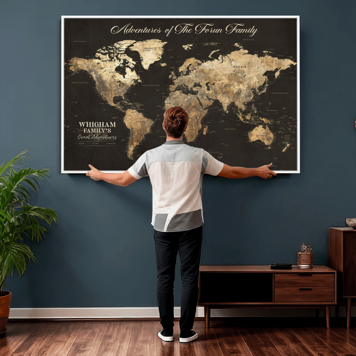 80238567-MGV-CV-36X24 - Custom Push Pin World Map Wall Art Canvas Print | Personalized Travel Tracker with Pins Framed Large for Home and Office Decor