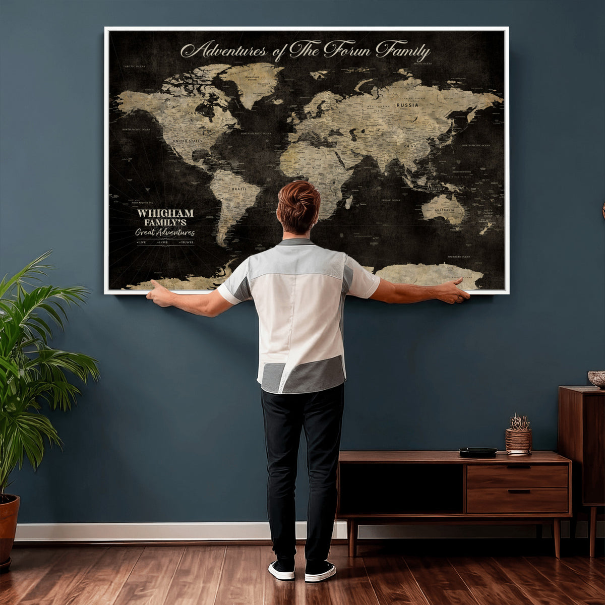 26348249-MGV-CV-36X24 - Custom Push Pin World Map Wall Art Canvas Print | Personalized Travel Tracker with Pins Framed Large for Home and Office Decor