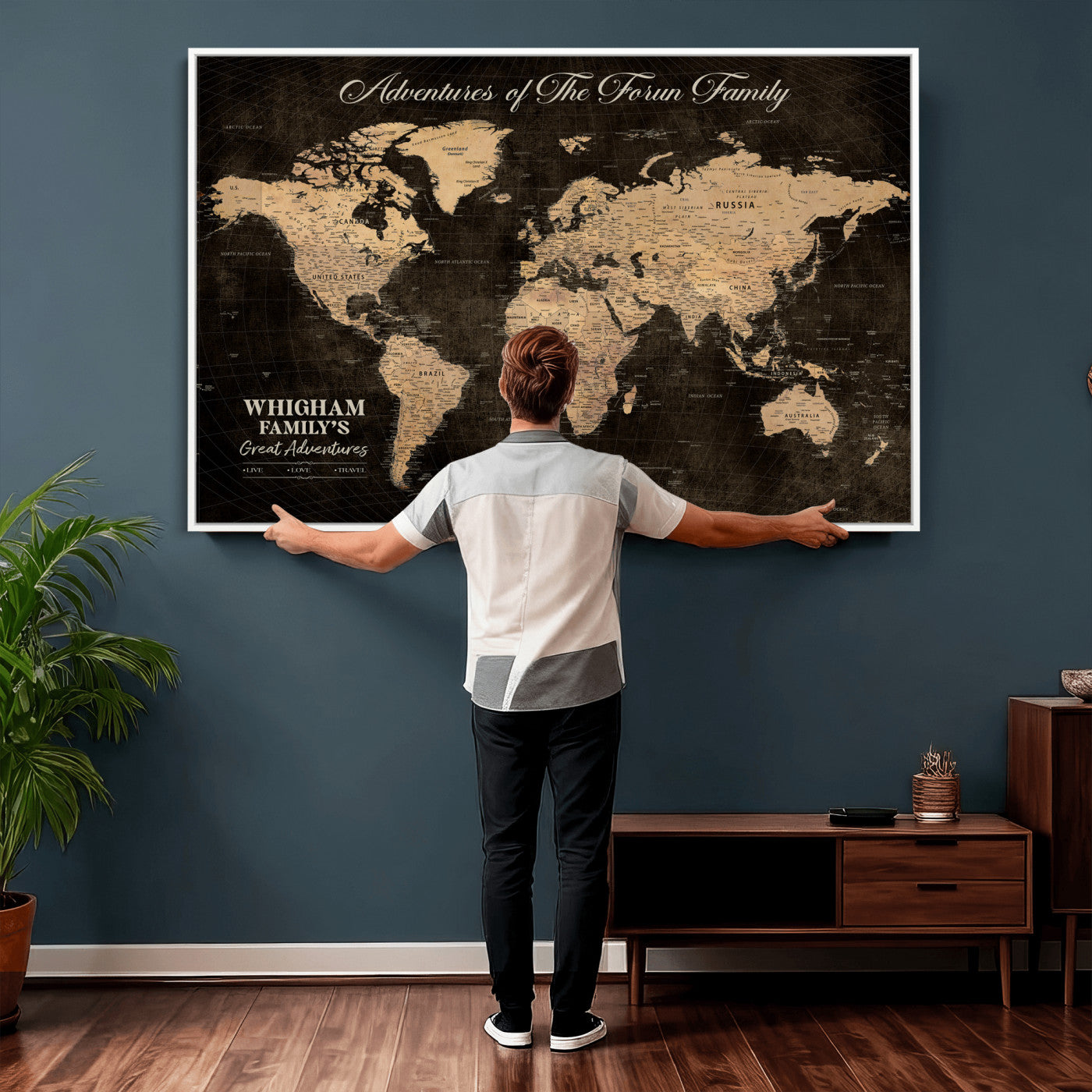 68639184-MGV-CV-36X24 - Custom Push Pin World Map Wall Art Canvas Print – Personalized Travel Tracker with Pins Framed Large for Home and Office Decor