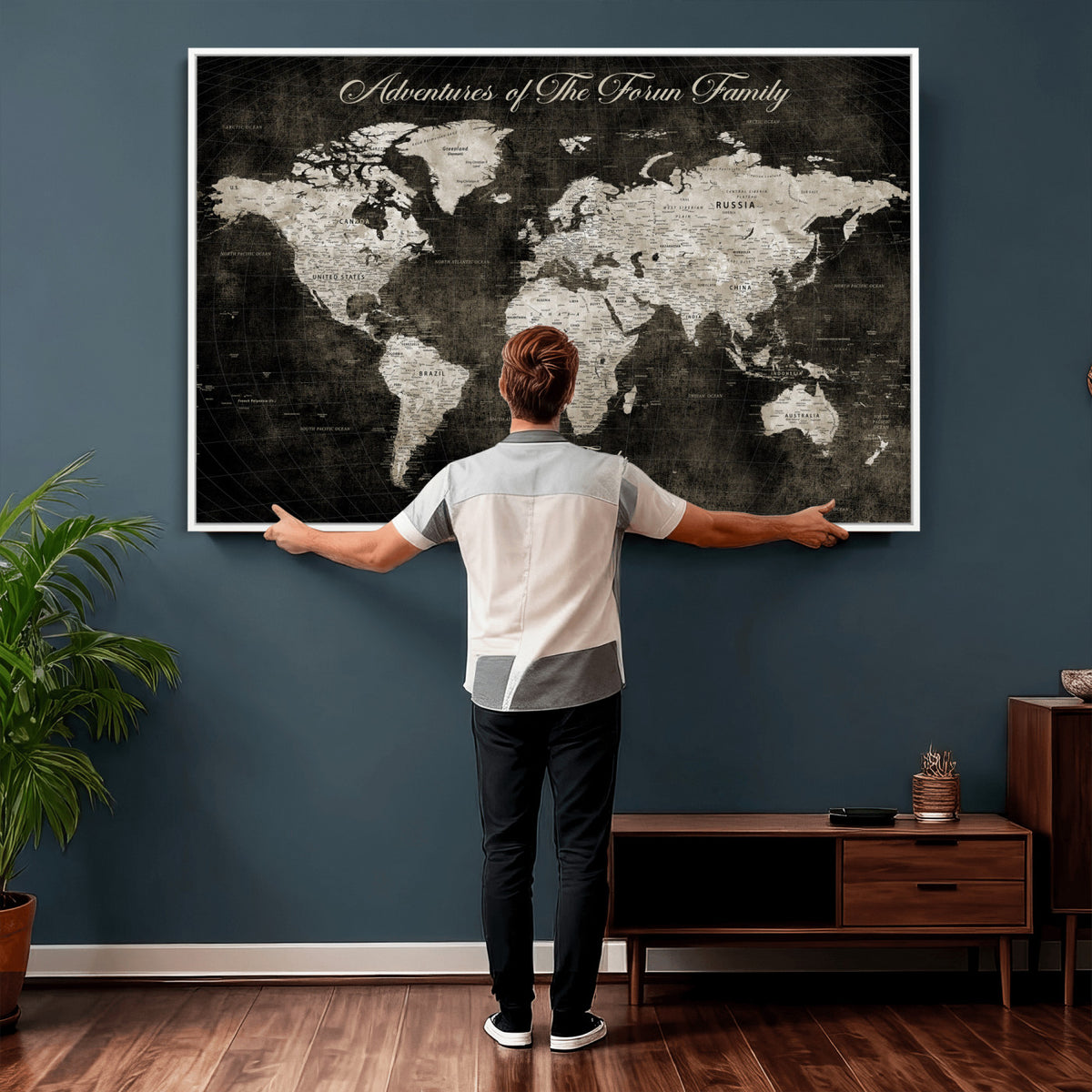 73767525-MGV-CV-36X24 - Custom Push Pin World Map Wall Art Canvas Print | Personalized Travel Tracker with Pins Framed Large for Home and Office Decor