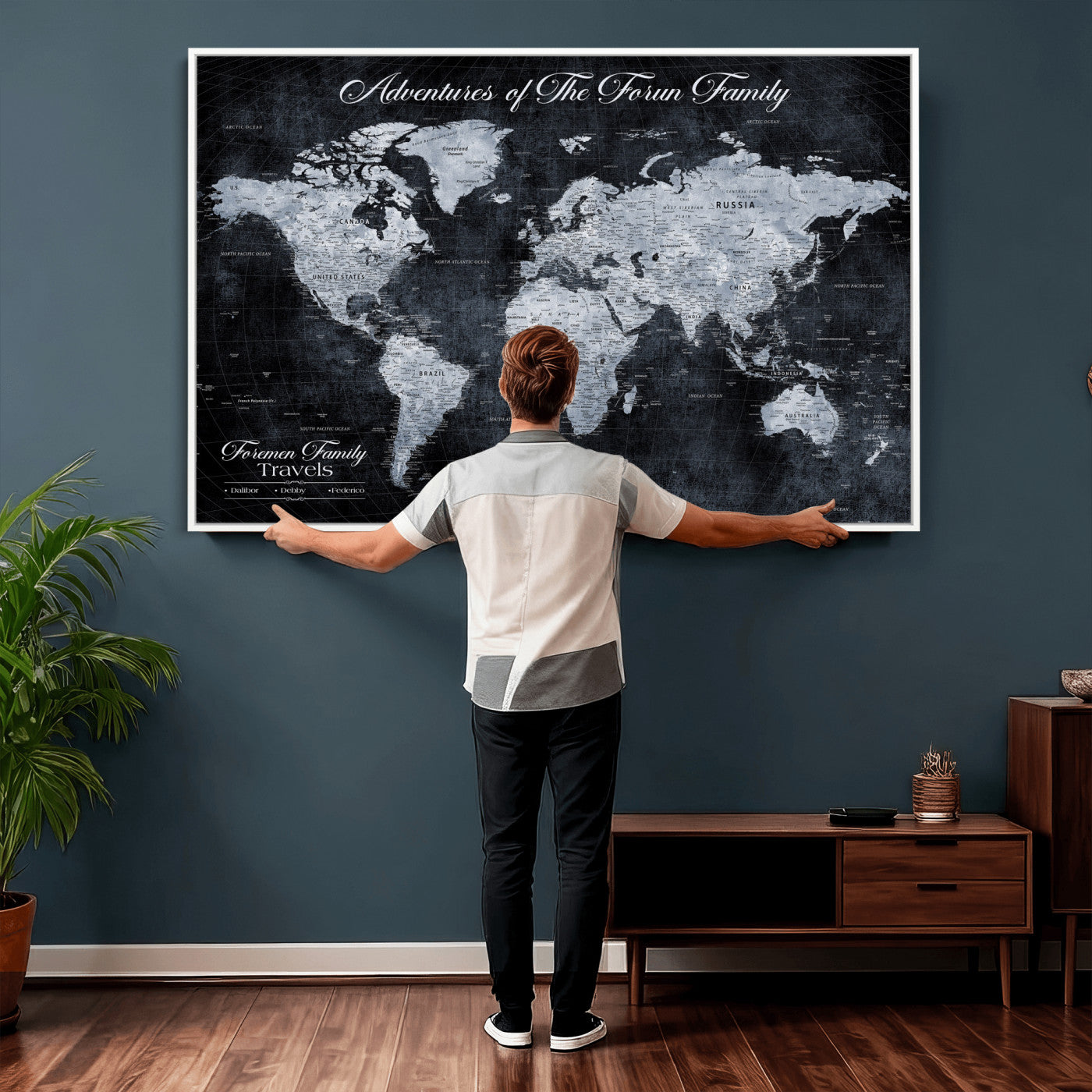 26826520-MGV-CV-36X24 - Custom Push Pin World Map Wall Art Canvas Print – Personalized Travel Tracker with Pins Framed Large for Home and Office Decor