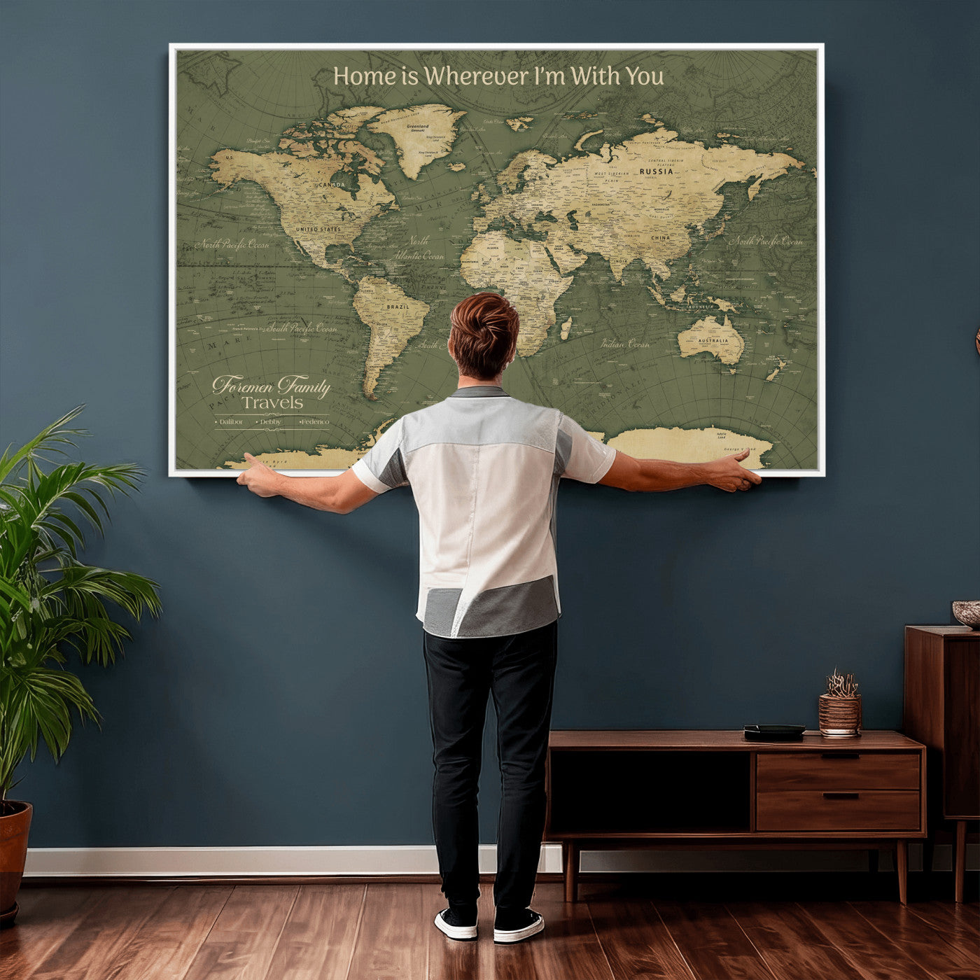 31715895-MGV-CV-36X24 - Custom Push Pin World Map Wall Art Canvas Print – Personalized Travel Tracker with Pins Framed Large for Home and Office Decor