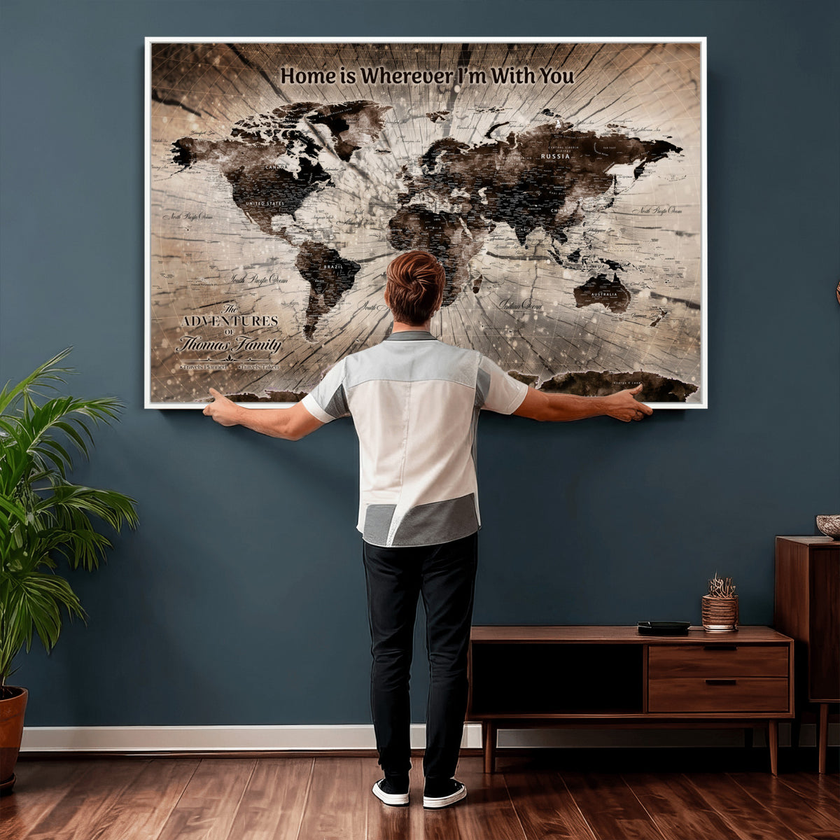 12350515-MGV-CV-36X24 - Personalized Push Pin World Map Wall Art Canvas Print, Customizable Framed Travel Map - NEWMAP-085
