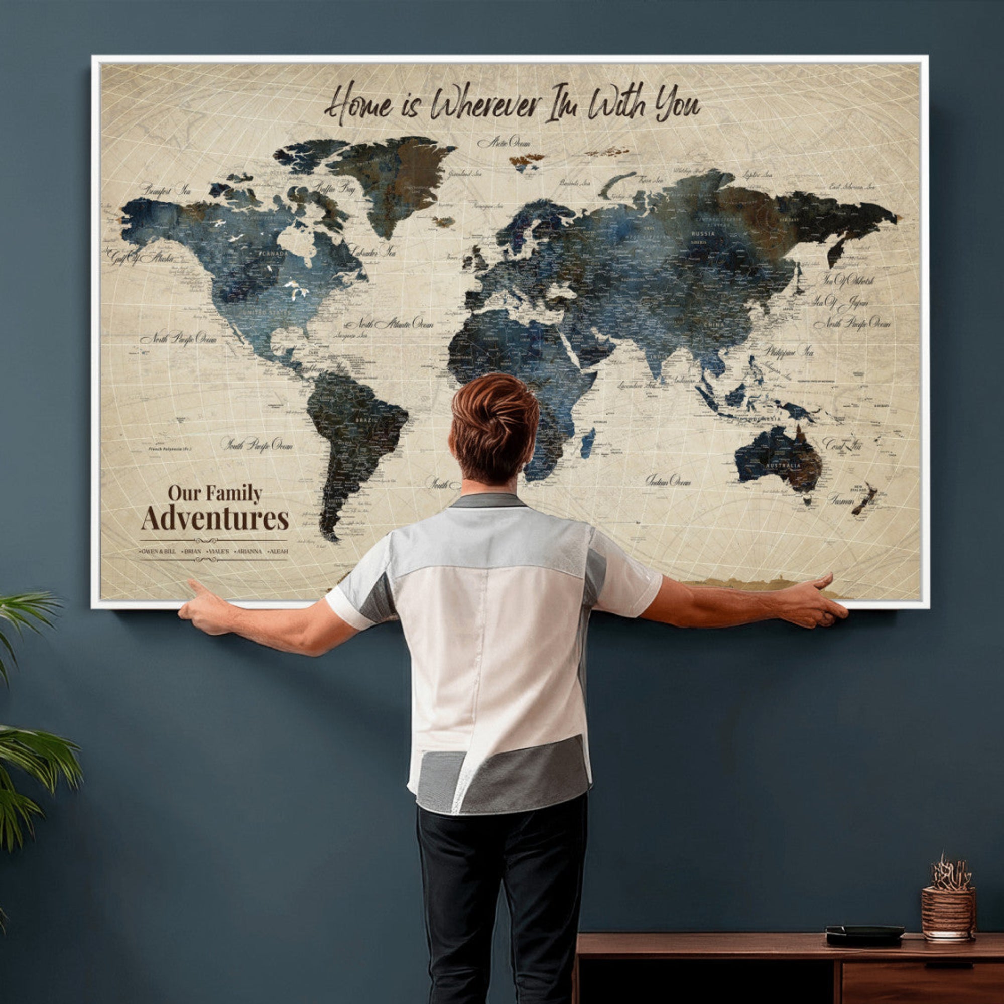 51383535-MGV-CV-36X24 - Custom Push Pin World Map Wall Art Canvas Print – Personalized Travel Tracker with Pins Framed Large for Home and Office Decor