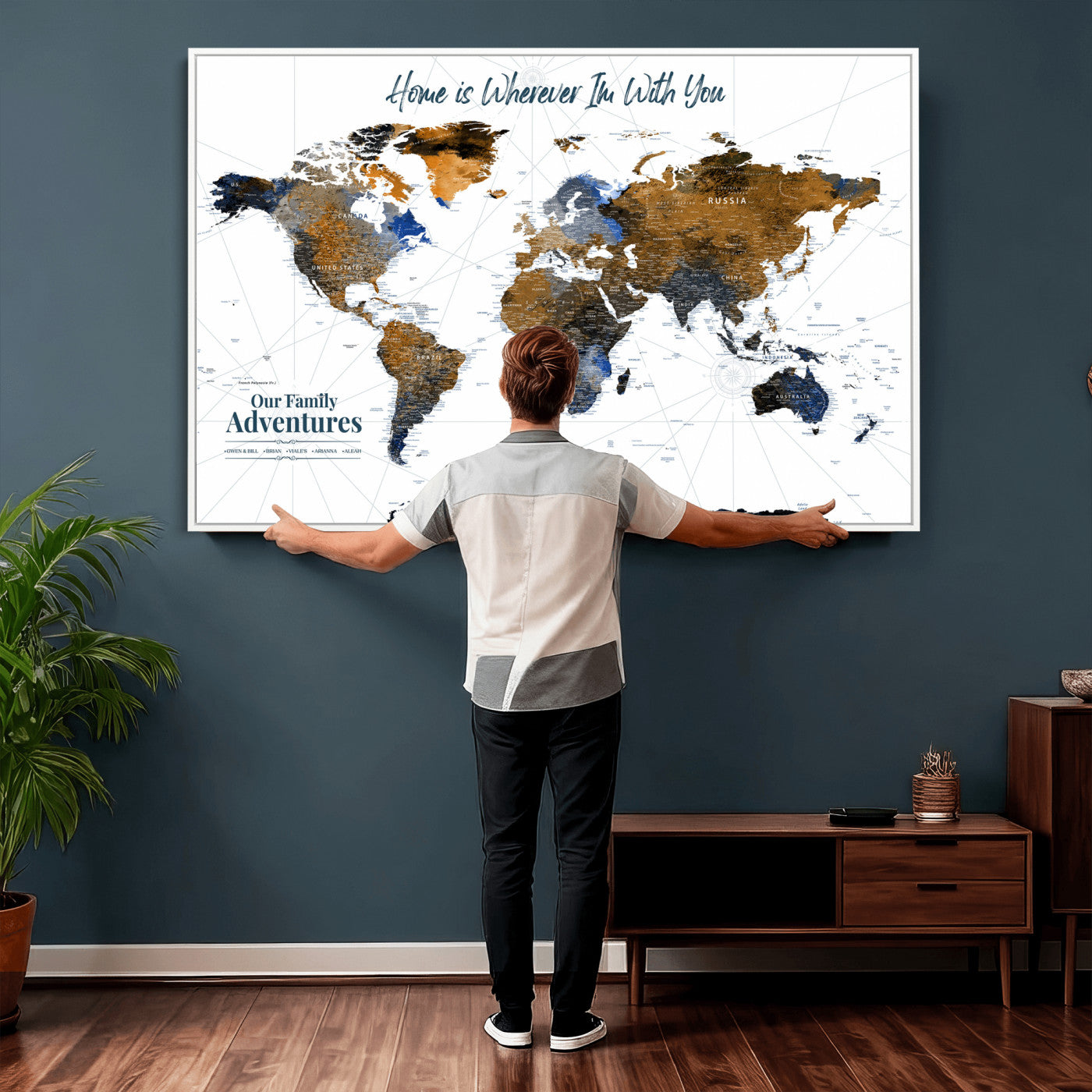 75259864-MGV-CV-36X24 - Custom Push Pin World Map Wall Art Canvas Print – Personalized Travel Tracker with Pins Framed Large for Home and Office Decor