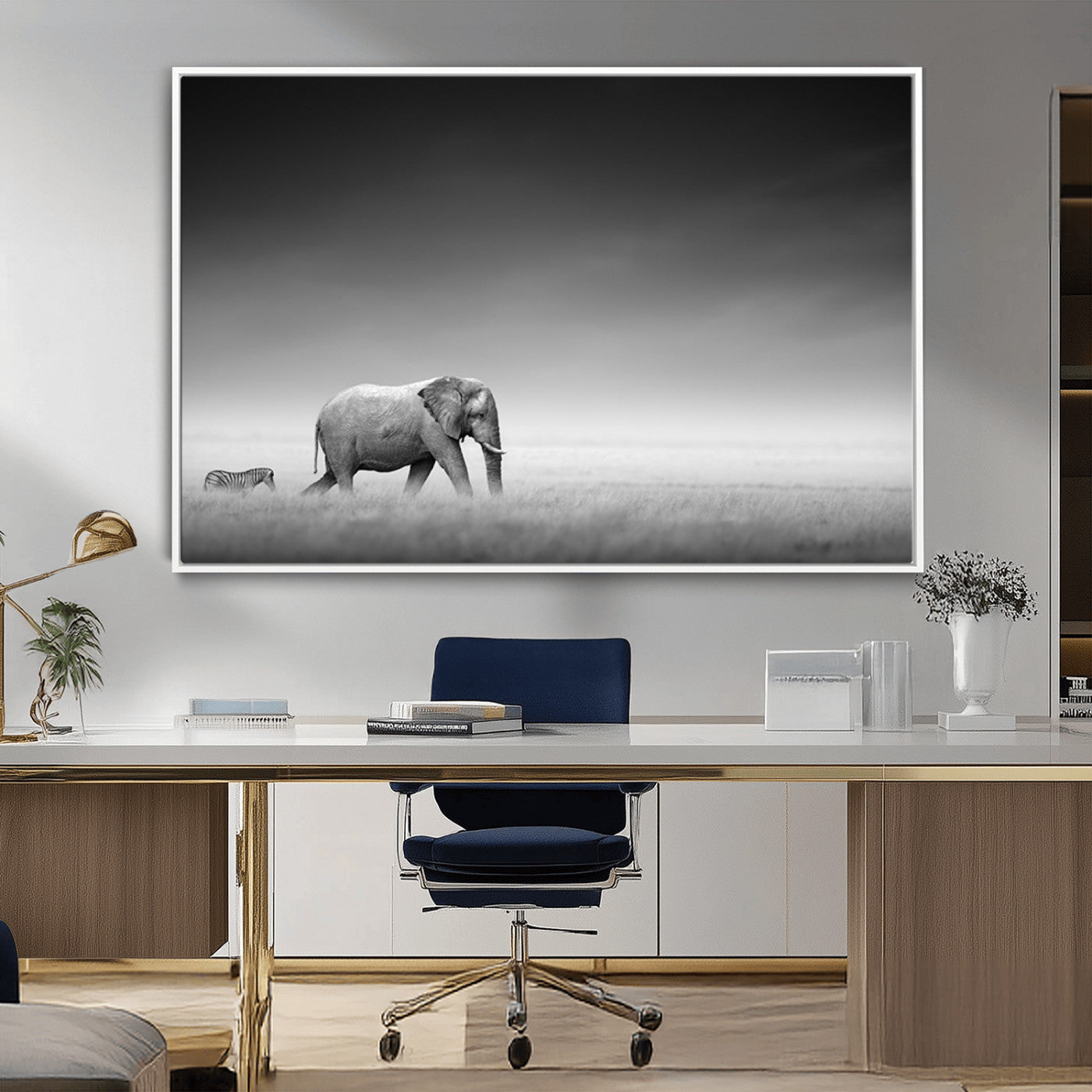 MGV-FC-36X24 - Elephand and Zebra Wall Art Canvas Print, Modern Artwork