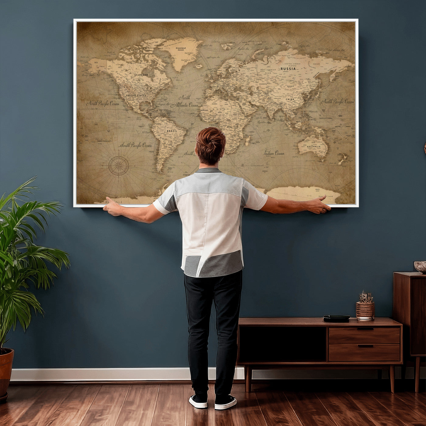 49946617-MGV-CV-36X24 - World Map Wall Art Canvas Print, Modern Decorative Framed Map Artwork Prints for Living Room, Office, Bedroom Wall Decor