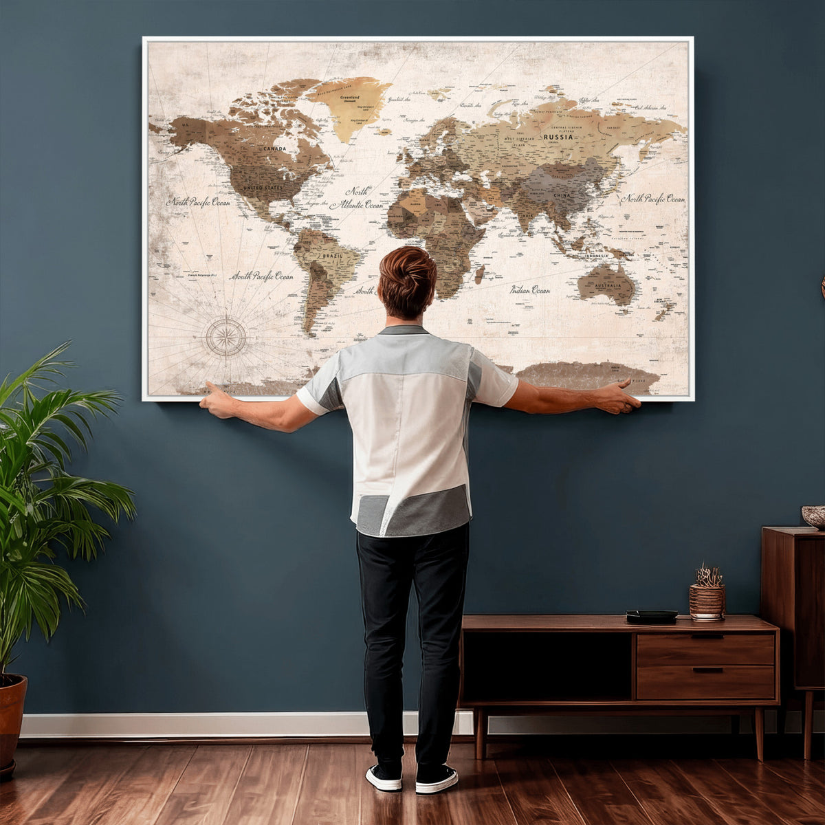 38923639-MGV-CV-36X24 - World Map Wall Art Canvas Print, Modern Decorative Framed Map Artwork Prints for Living Room, Office, Bedroom Wall Decor