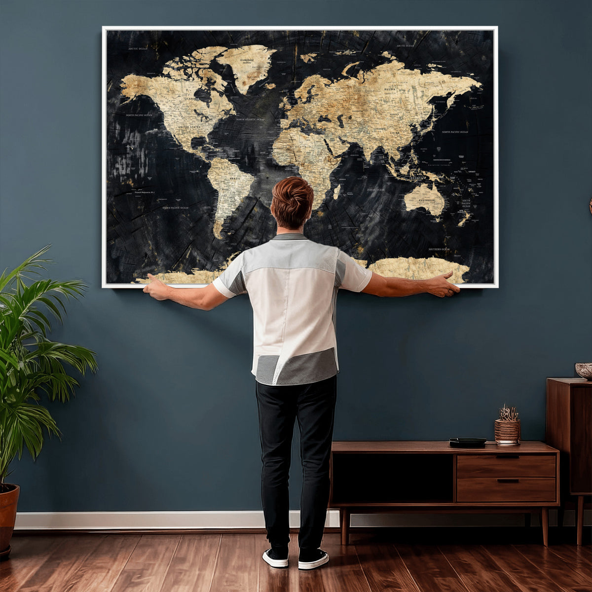 45535041-MGV-CV-36X24 - Framed Large World Map Wall Art Canvas Print for Living Room
