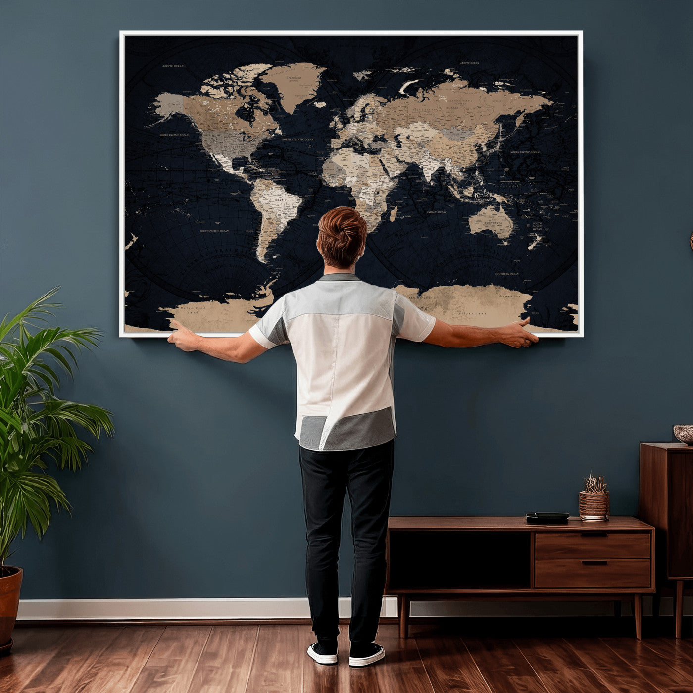 25812727-MGV-CV-36X24 - World Map Wall Art Canvas Print, Modern Decorative Framed Map Artwork Prints for Living Room, Office, Bedroom Wall Decor