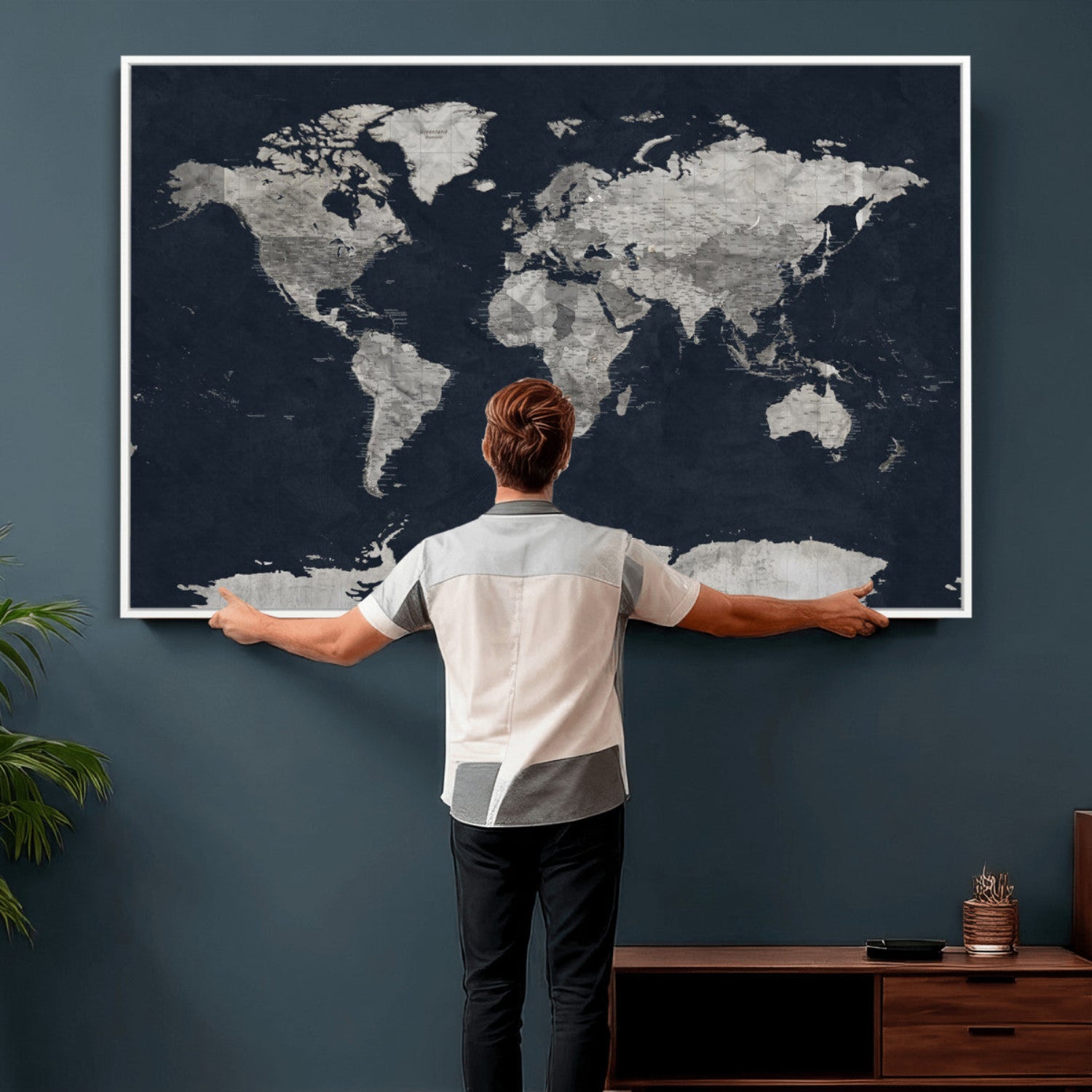 53886659-MGV-CV-36X24 - World Map Wall Art Canvas Print, Modern Decorative Framed Map Artwork Prints for Living Room, Office, Bedroom Wall Decor