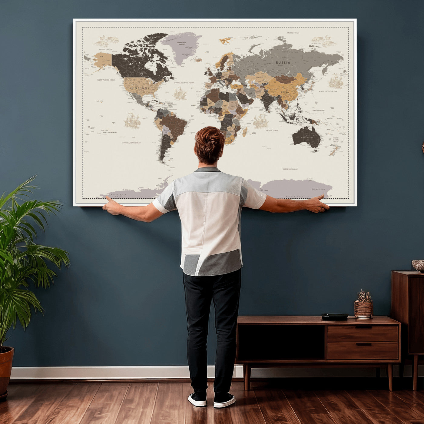 58777746-MGV-CV-36X24 - World Map Wall Art Canvas Print, Modern Decorative Framed Map Artwork Prints for Living Room, Office, Bedroom Wall Decor