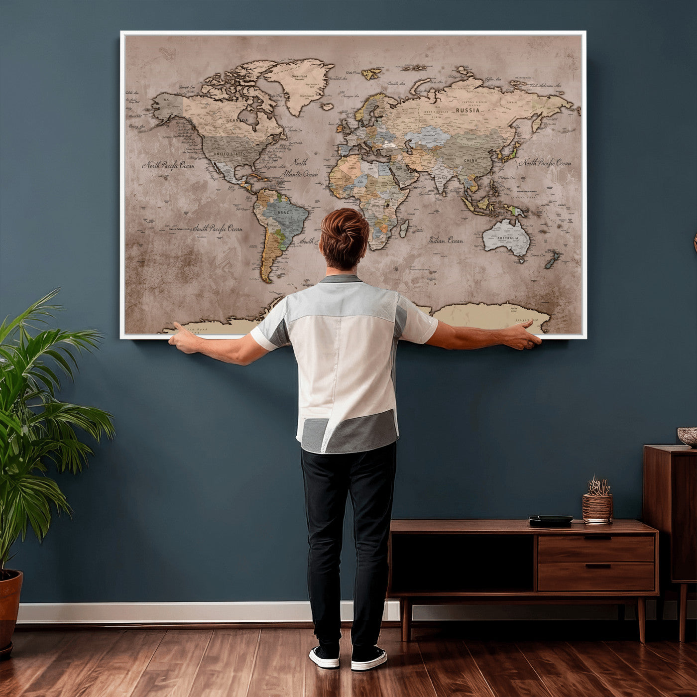 91471273-MGV-CV-36X24 - World Map Wall Art Canvas Print, Modern Decorative Framed Map Artwork Prints for Living Room, Office, Bedroom Wall Decor