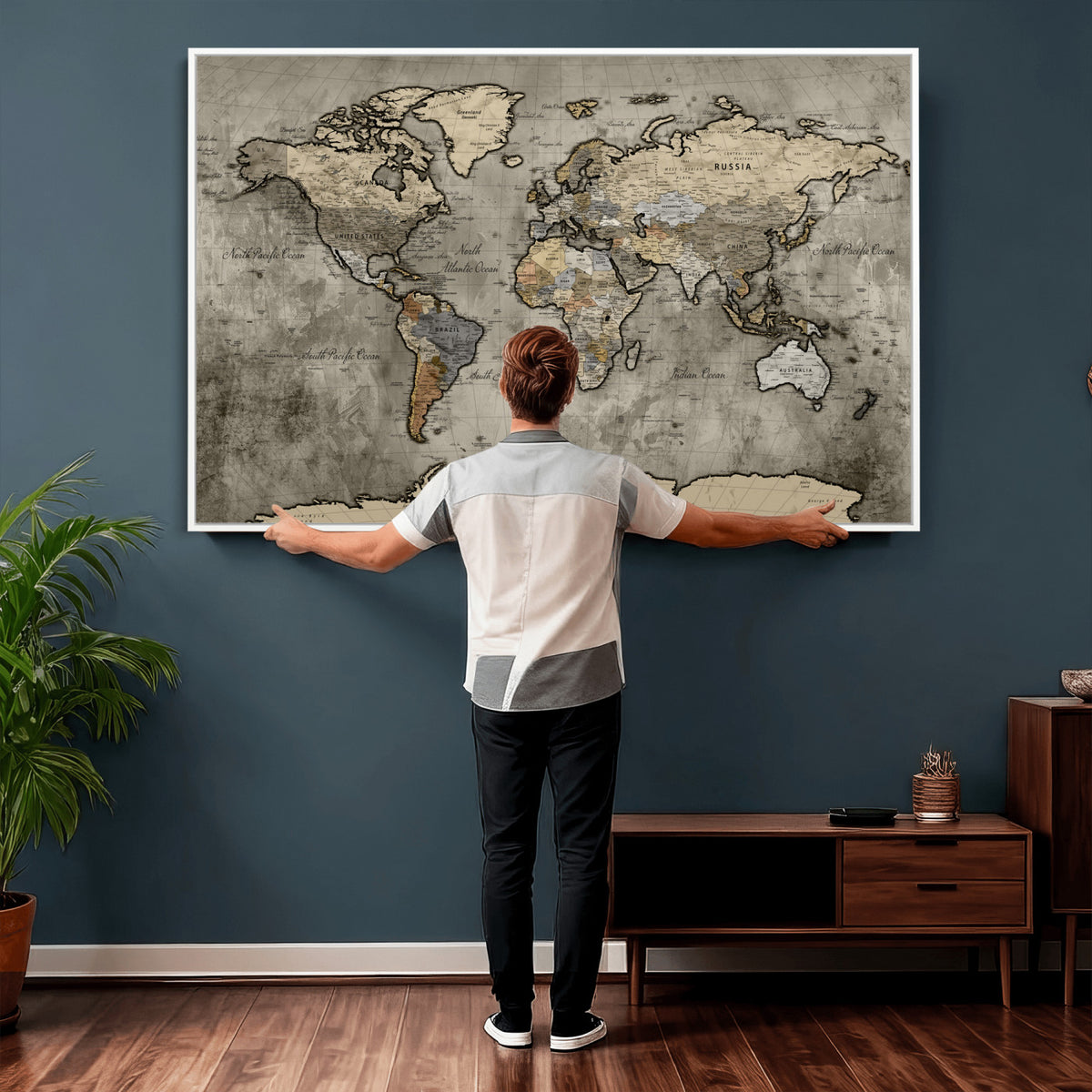 85218700-MGV-CV-36X24 - World Map Canvas Print, Detailed Map of the World Wall Art