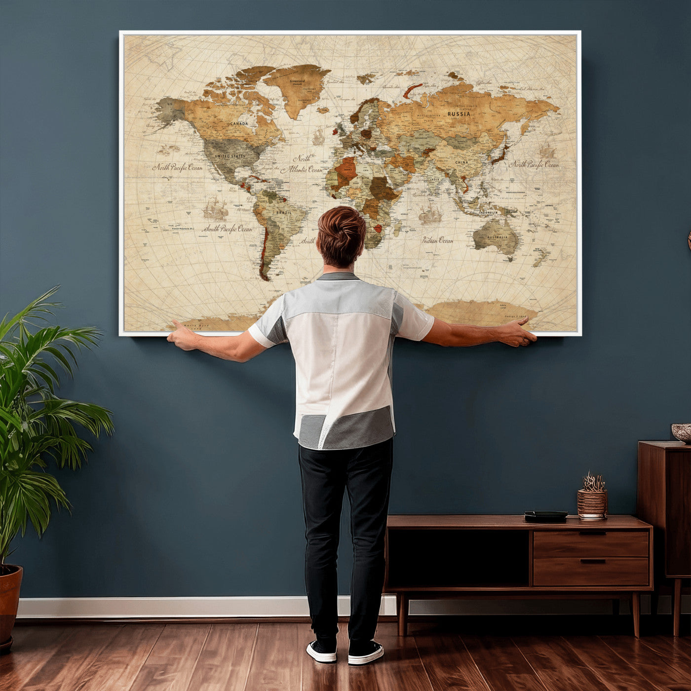 29684537-MGV-CV-36X24 - World Map Wall Art Canvas Print, Modern Decorative Framed Map Artwork Prints for Living Room, Office, Bedroom Wall Decor