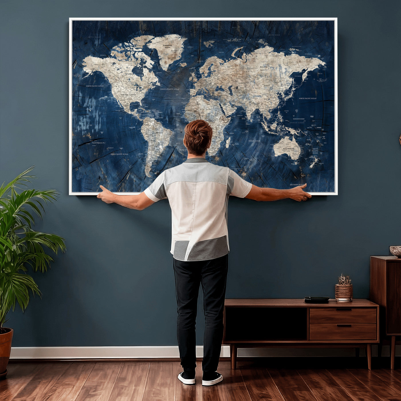 56126010-MGV-CV-36X24 - World Map Wall Art Canvas Print, Modern Decorative Framed Map Artwork Prints for Living Room, Office, Bedroom Wall Decor