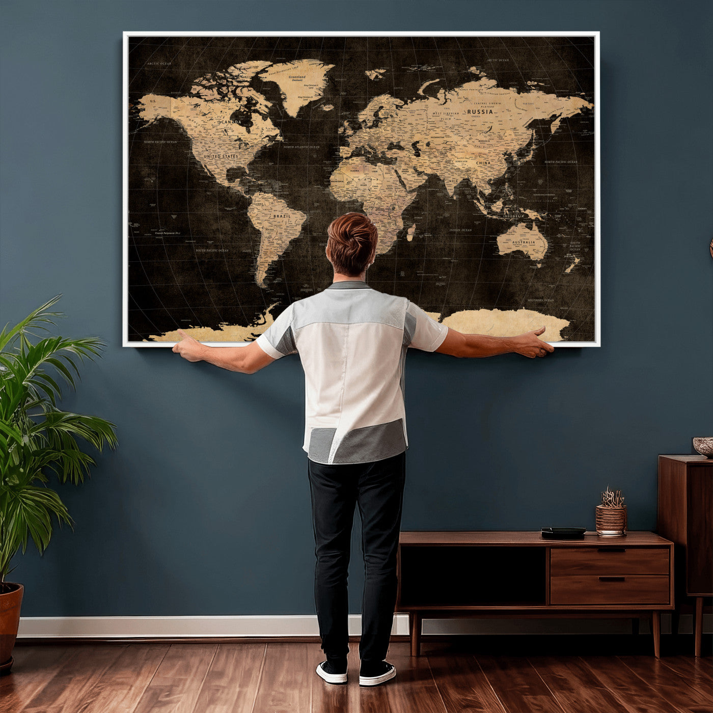 17790470-MGV-CV-36X24 - World Map Wall Art Canvas Print, Modern Decorative Framed Map Artwork Prints for Living Room, Office, Bedroom Wall Decor