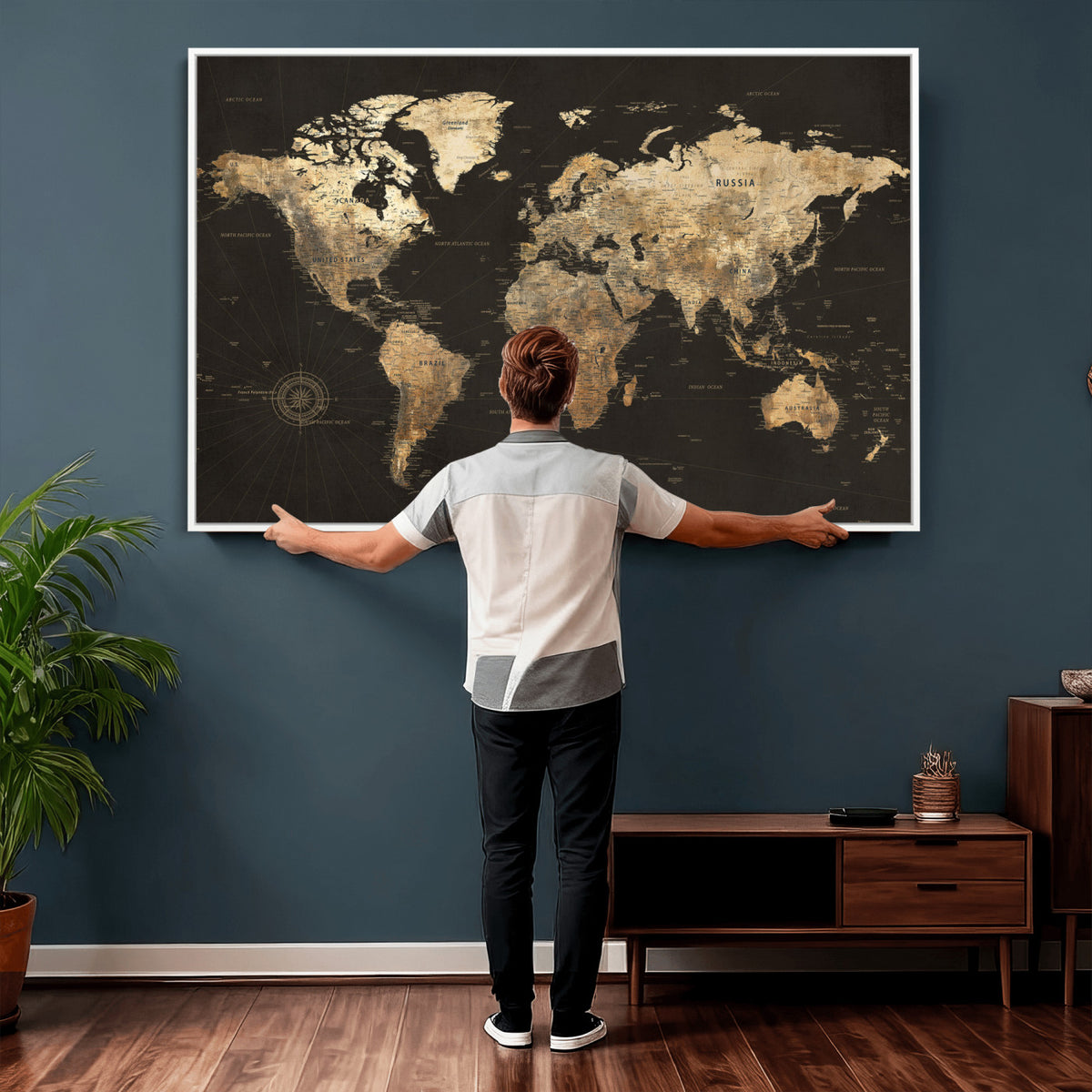 70985630-MGV-CV-36X24 - Framed World Map with Pin Canvas Print – Detailed World Map