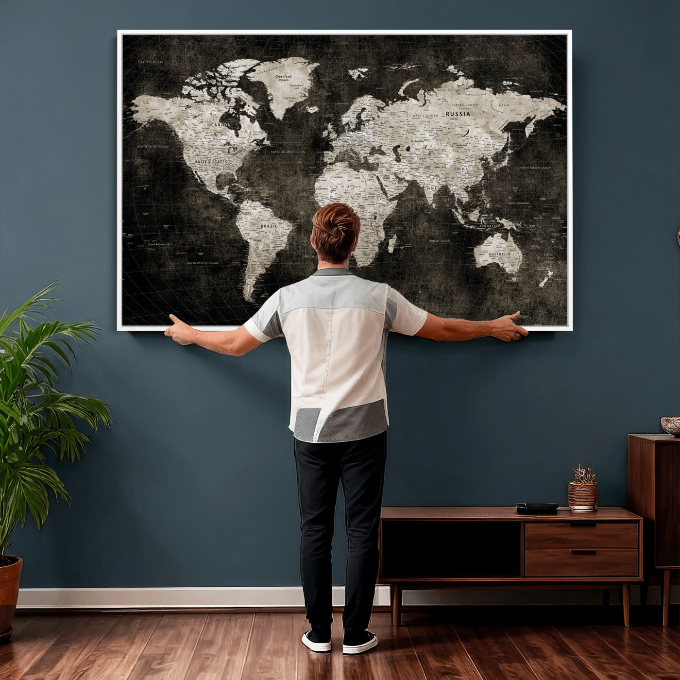 94581666-MGV-CV-36X24 - World Map Wall Art Canvas Print, Modern Decorative Framed Map Artwork Prints for Living Room, Office, Bedroom Wall Decor