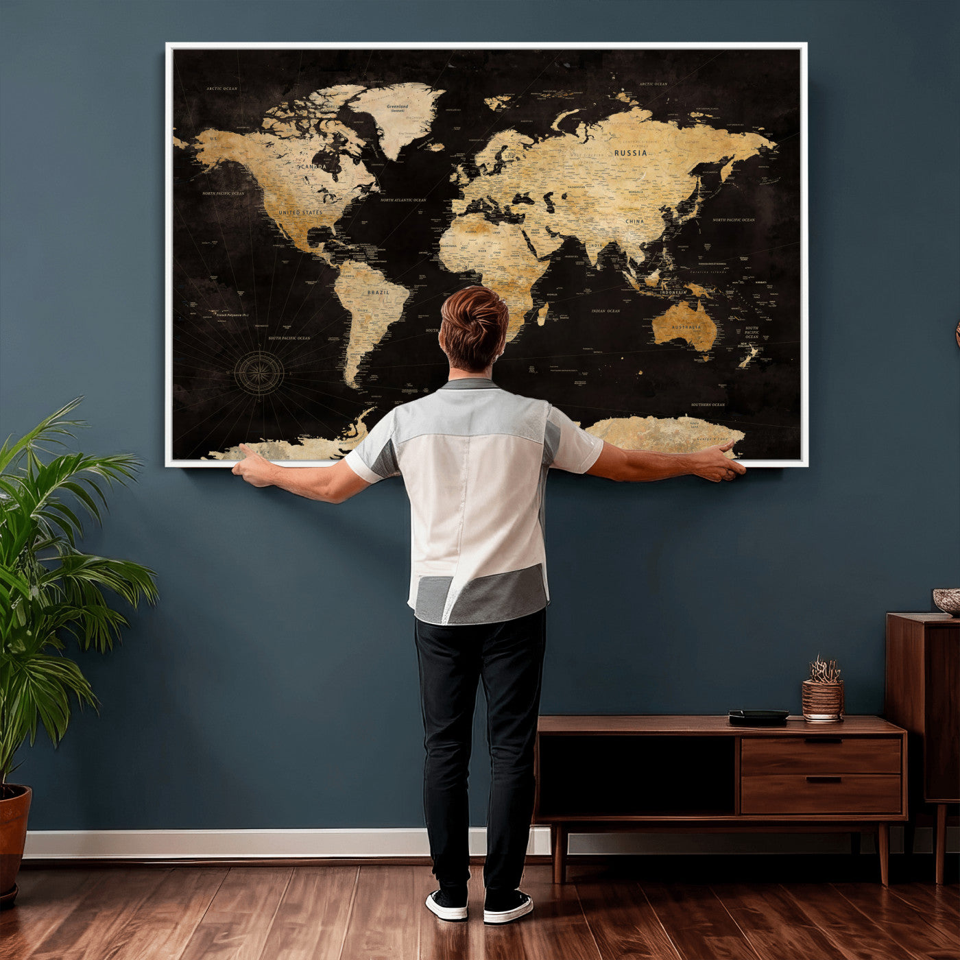 70468159-MGV-CV-36X24 - World Map Wall Art Canvas Print, Modern Decorative Framed Map Artwork Prints for Living Room, Office, Bedroom Wall Decor