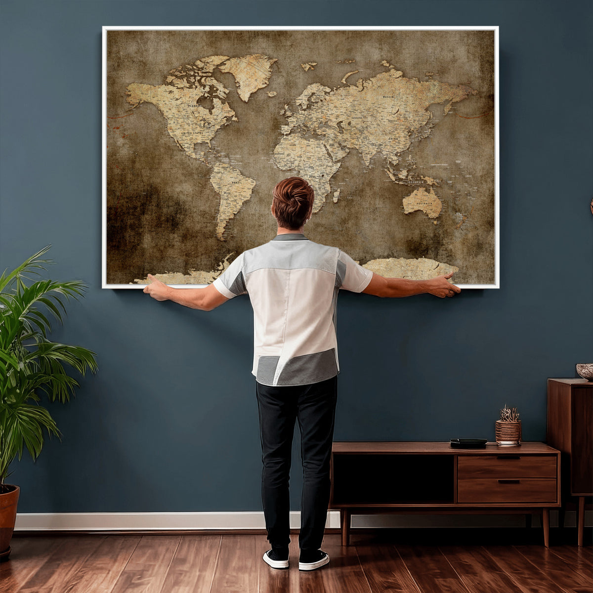 35847542-MGV-CV-36X24 - Dark Vintage World Map Canvas Wall Art Print, Antique Map