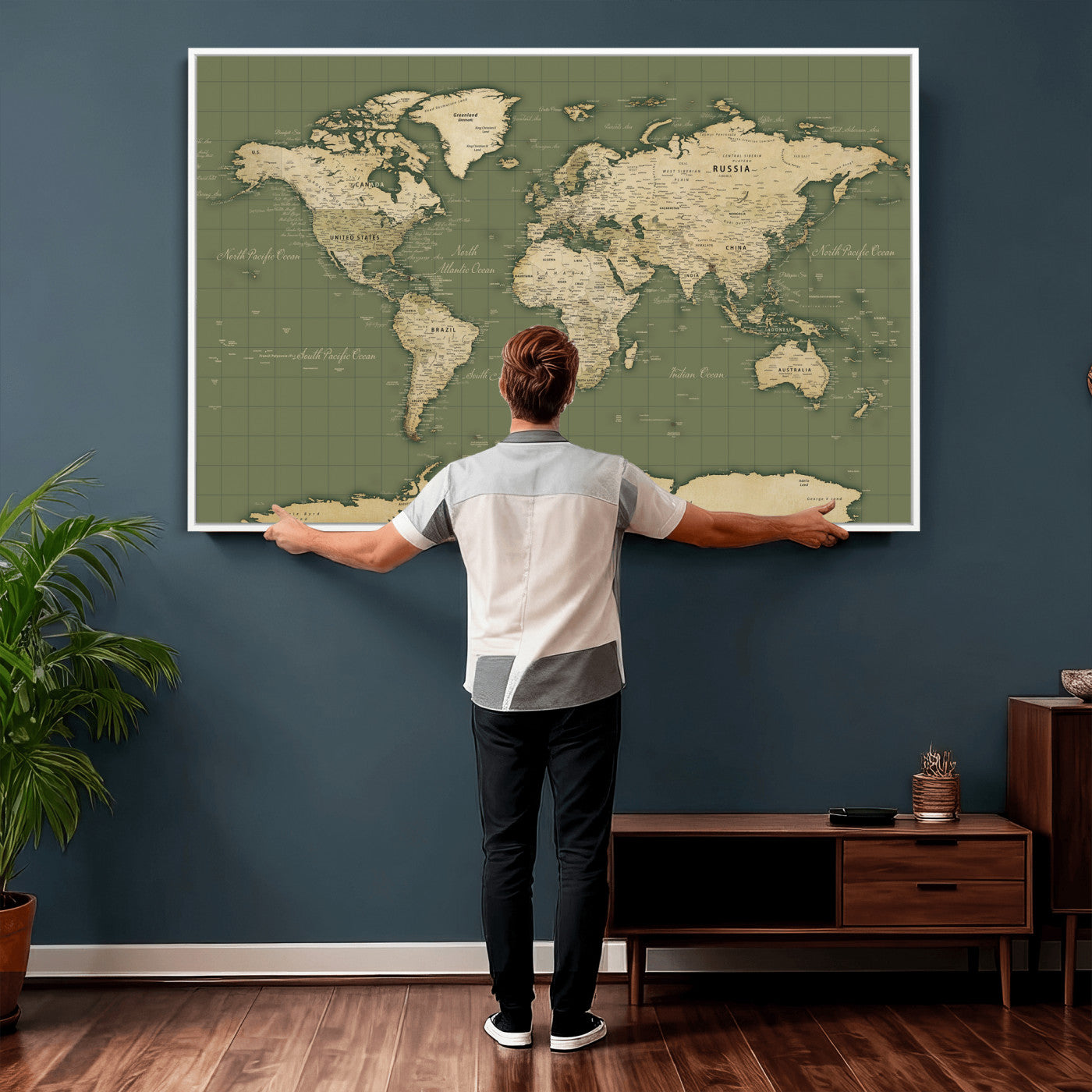 13750241-MGV-CV-36X24 - World Map Wall Art Canvas Print, Modern Decorative Framed Map Artwork Prints for Living Room, Office, Bedroom Wall Decor