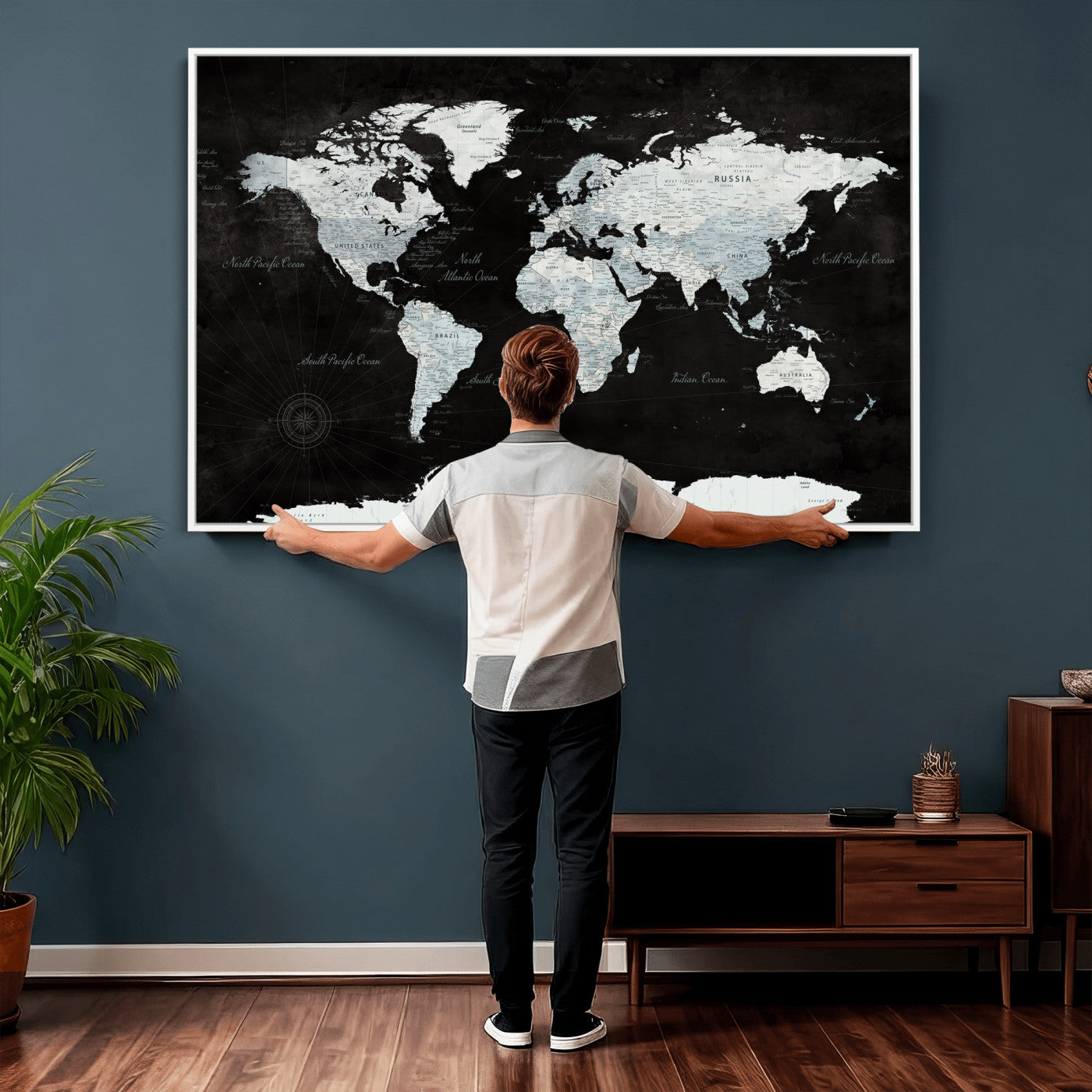 28664806-MGV-CV-36X24 - World Map Wall Art Canvas Print, Modern Decorative Framed Map Artwork Prints for Living Room, Office, Bedroom Wall Decor