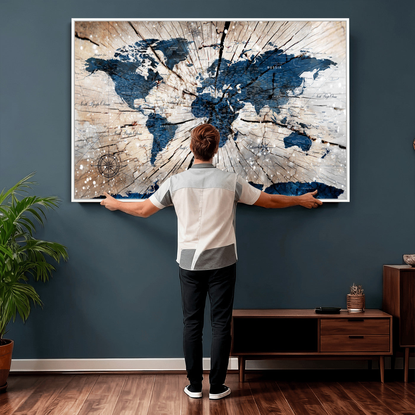 19478704-MGV-CV-36X24 - World Map Wall Art Canvas Print, Modern Decorative Framed Map Artwork Prints for Living Room, Office, Bedroom Wall Decor