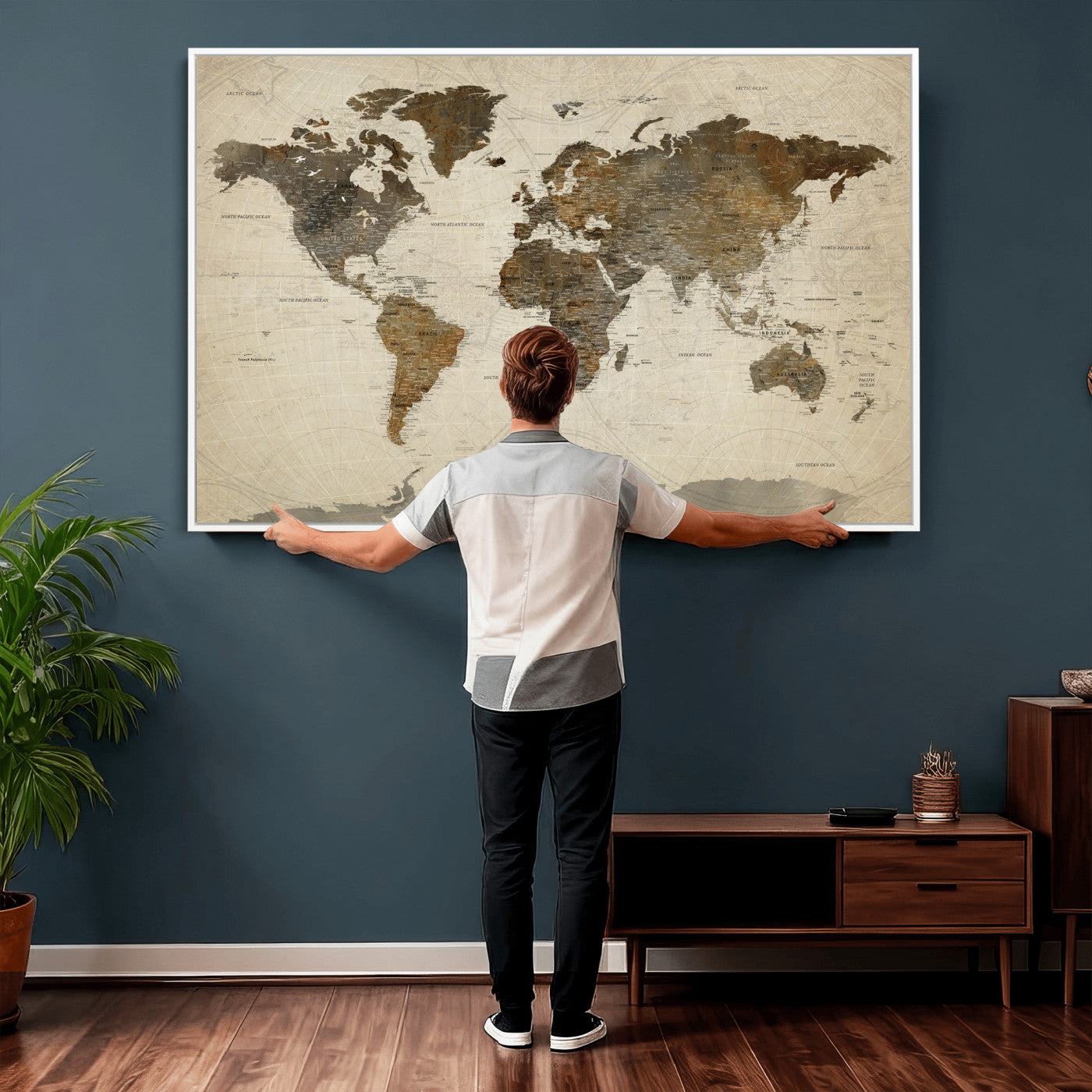 49623468-MGV-CV-36X24 - World Map Wall Art Canvas Print, Modern Decorative Framed Map Artwork Prints for Living Room, Office, Bedroom Wall Decor