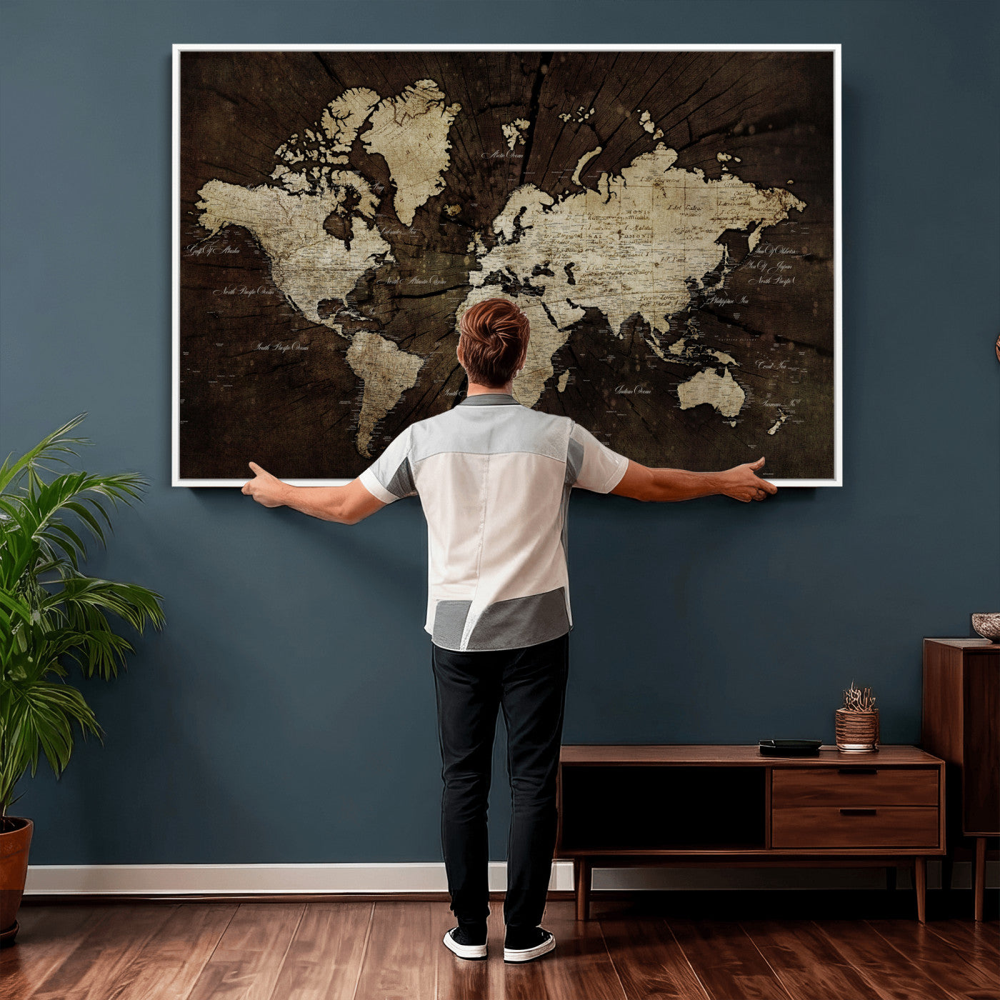 40991509-MGV-CV-36X24 - World Map Wall Art Canvas Print, Modern Decorative Framed Map Artwork Prints for Living Room, Office, Bedroom Wall Decor