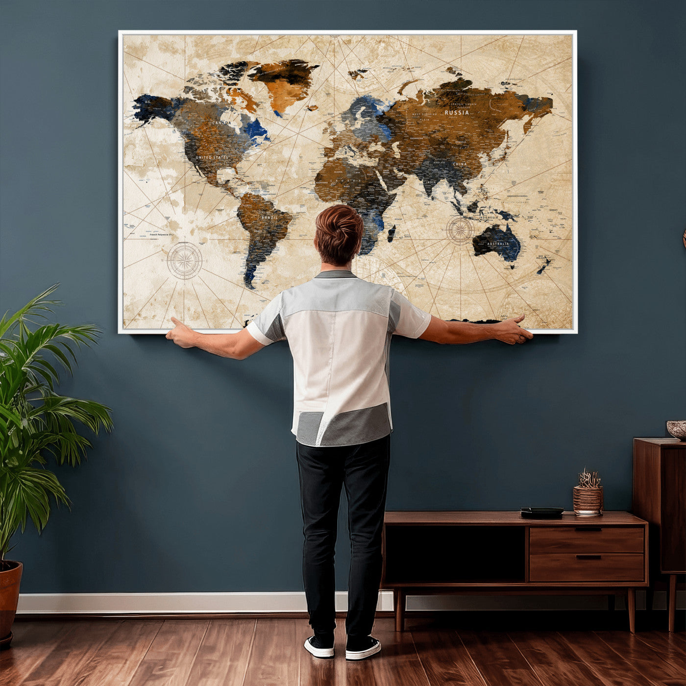 15727090-MGV-CV-36X24 - World Map Wall Art Canvas Print, Modern Decorative Framed Map Artwork Prints for Living Room, Office, Bedroom Wall Decor