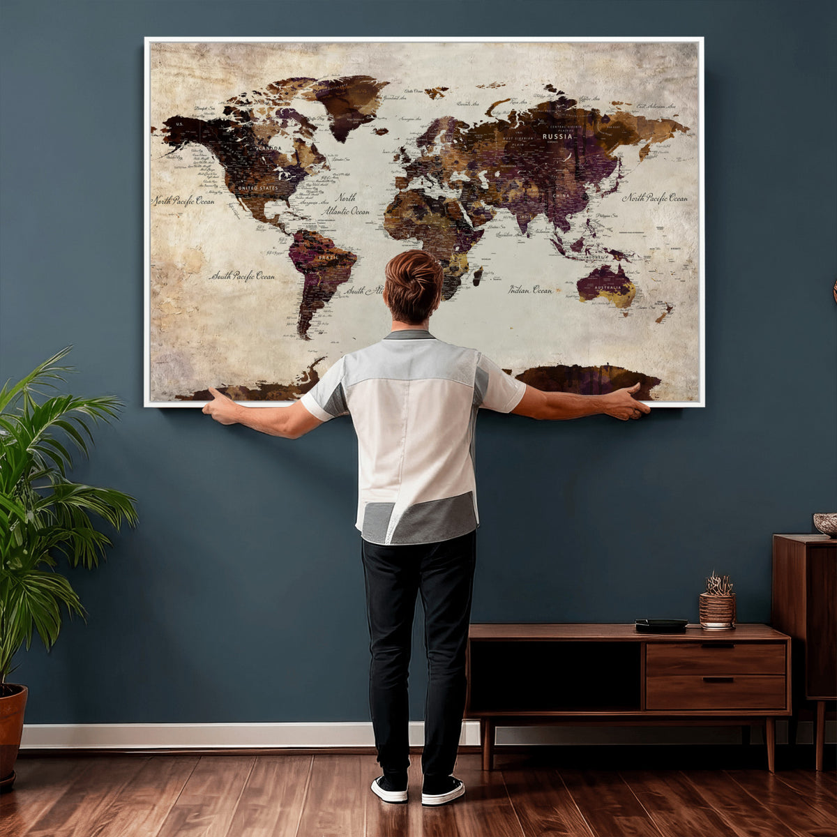 50611123-MGV-CV-36X24 - World Map Canvas Triptych | Colorful Global Wall Art for Living Rooms