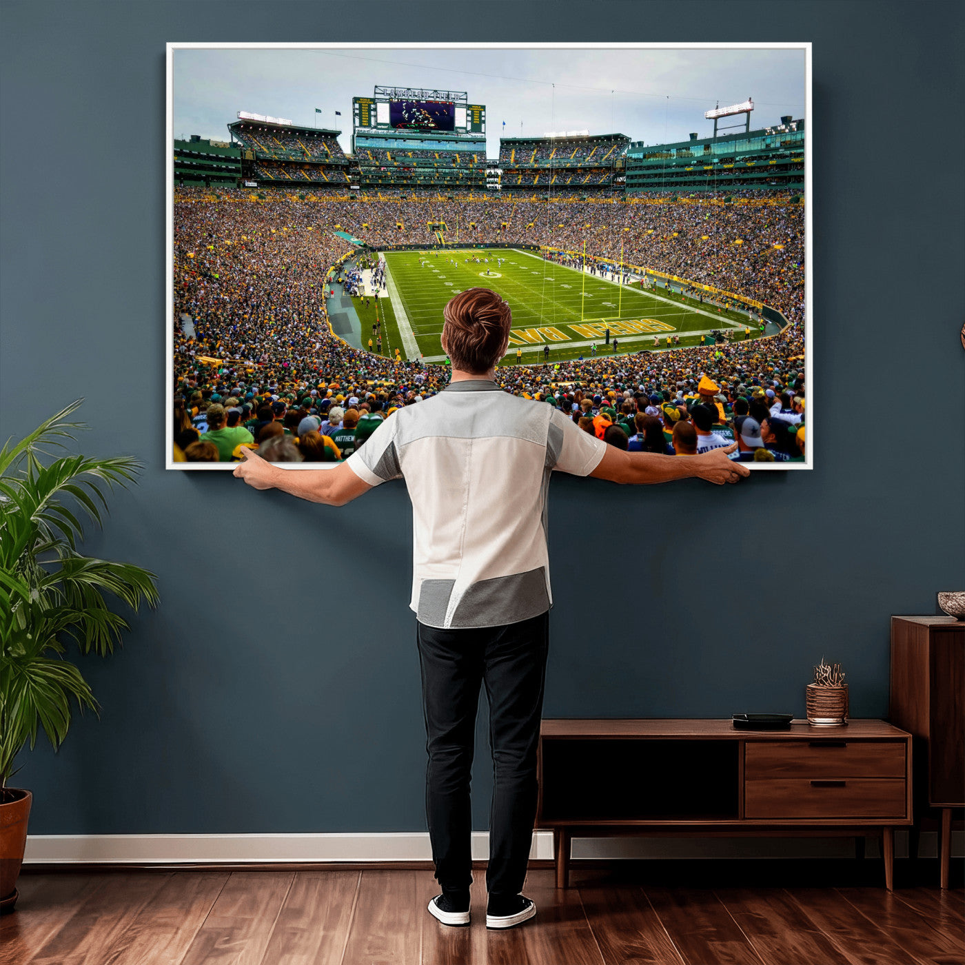 56521752-MGV-CV-36X24 - Green Bay Packers Stadium Wall Art Canvas Print, Lambeau Field Football Stadium Artwork, Framed Wall Art Ready to Hang